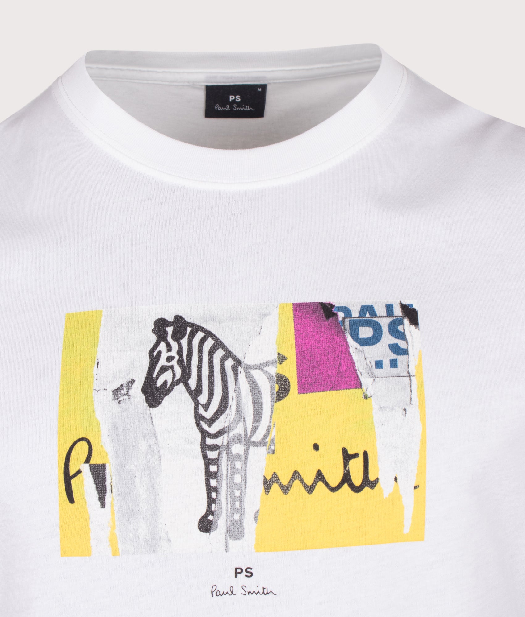 PS Paul Smith Organic Cotton Patch Zebra T-Shirt in White at EQVVS Menswear. Detail shot.