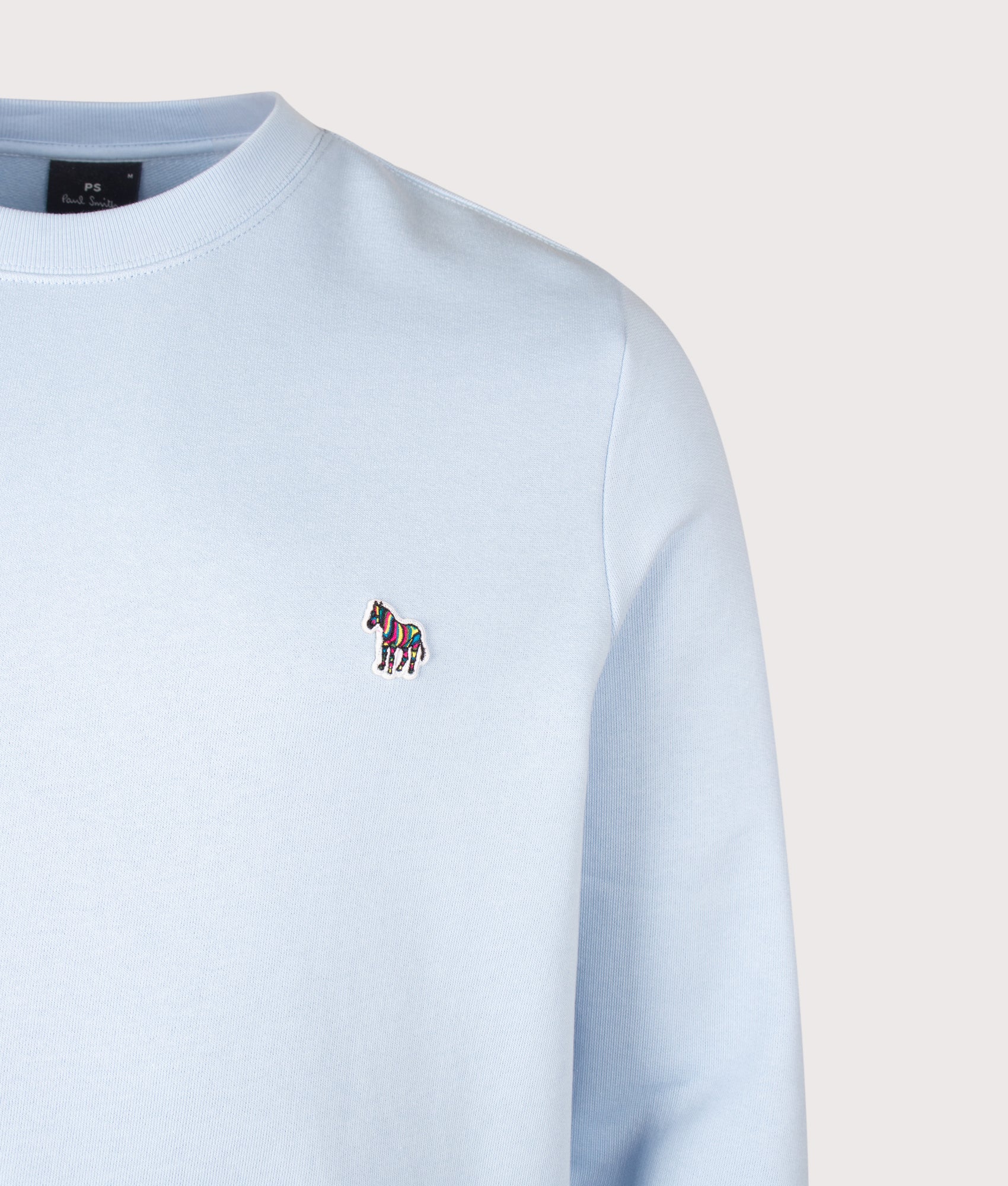 PS Paul Smith Zebra Sweatshirt in Light Blue at EQVVS Menswear. Detail shot.