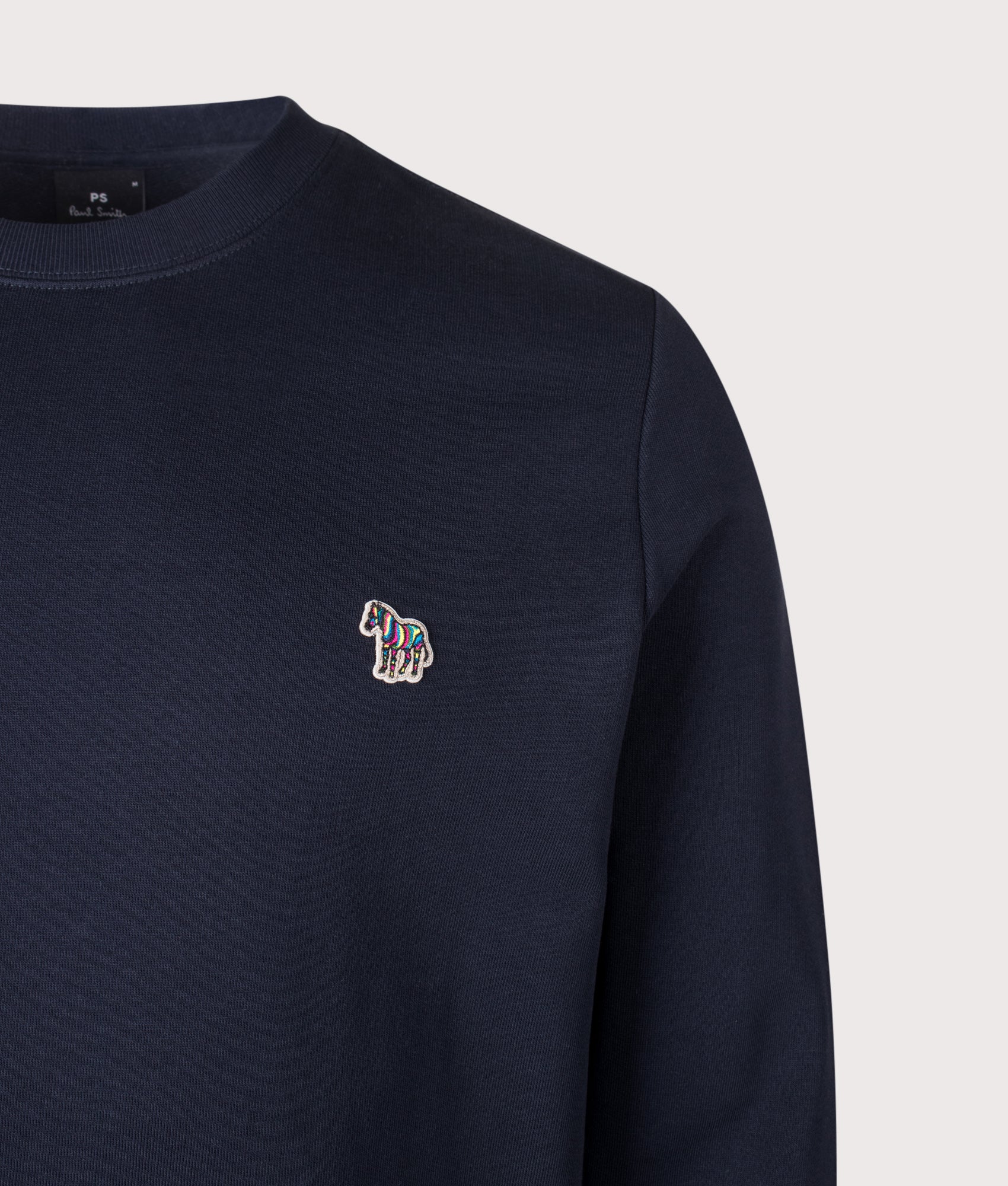 PS Paul Smith Zebra Sweatshirt in Dark Navy at EQVVS Menswear. Detail shot.