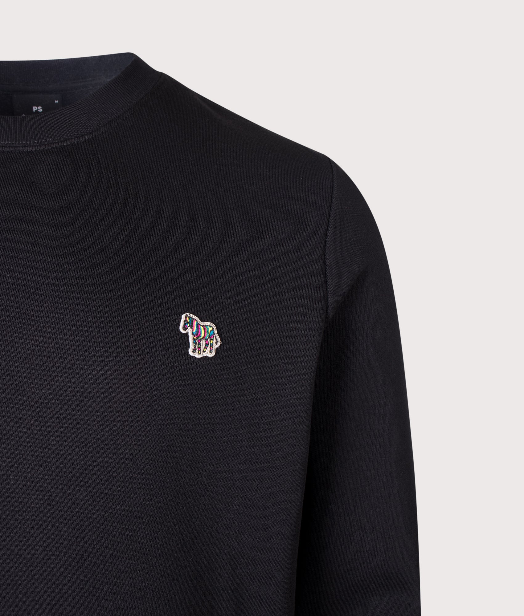 PS Paul Smith Zebra Sweatshirt in Black at EQVVS Menswear. Detail shot.