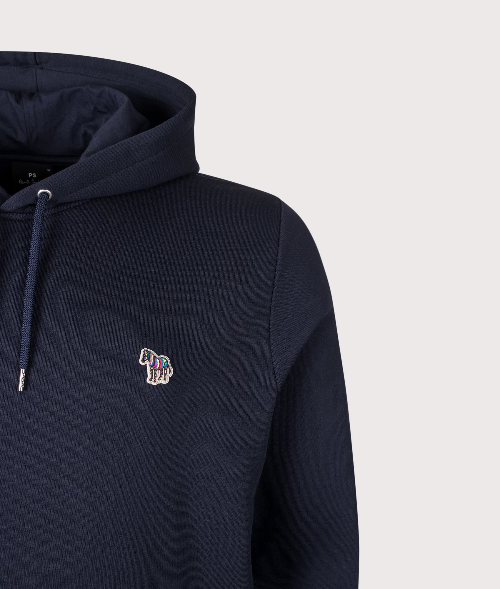PS Paul Smith Zebra Hoodie in Dark Navy at EQVVS Menswear. Detail shot.