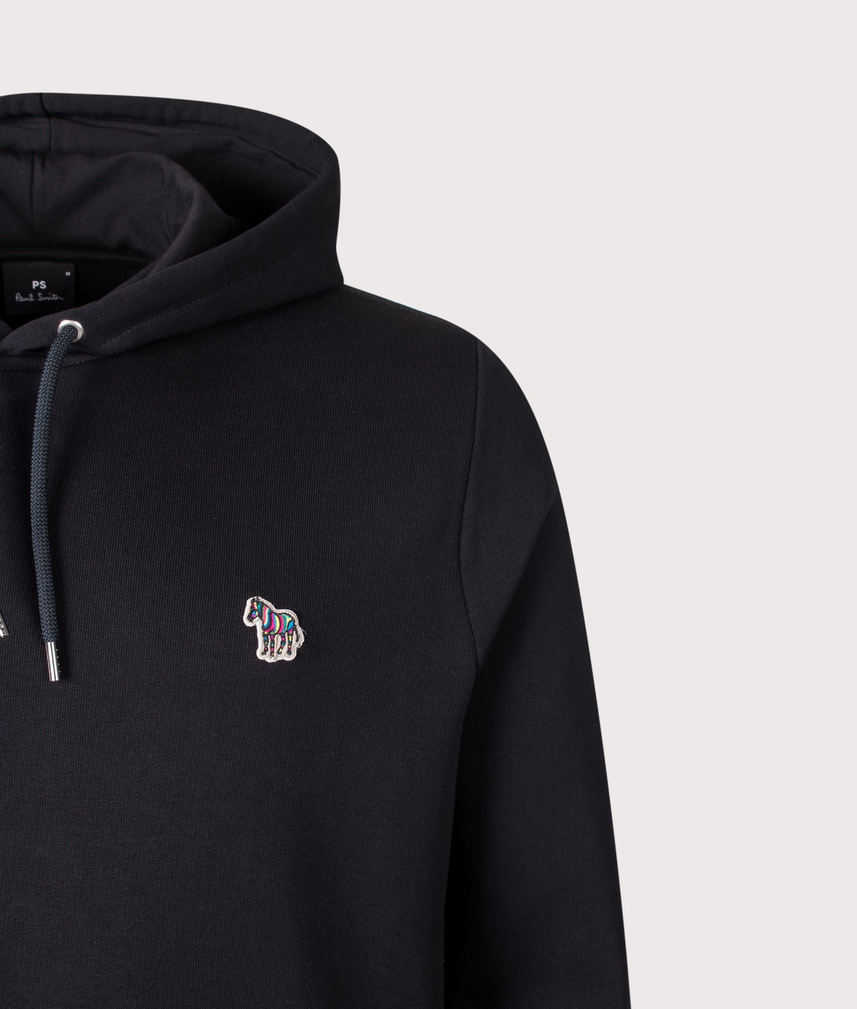 PS Paul Smith Zebra Hoodie in Black at EQVVS Menswear. Detail shot.
