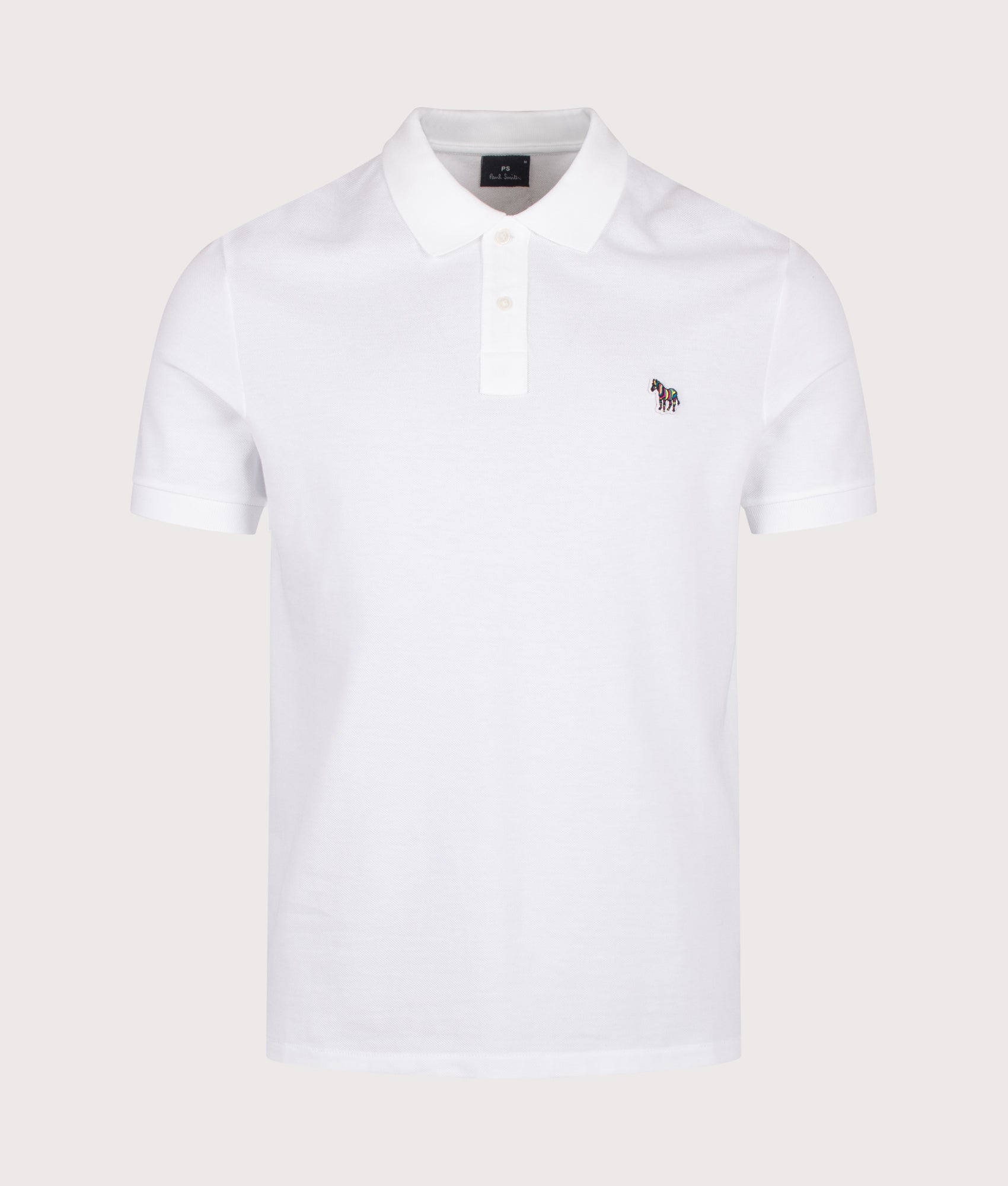 PS Paul Smith Zebra Logo Polo Shirt in White at EQVVS Menswear. Front shot.