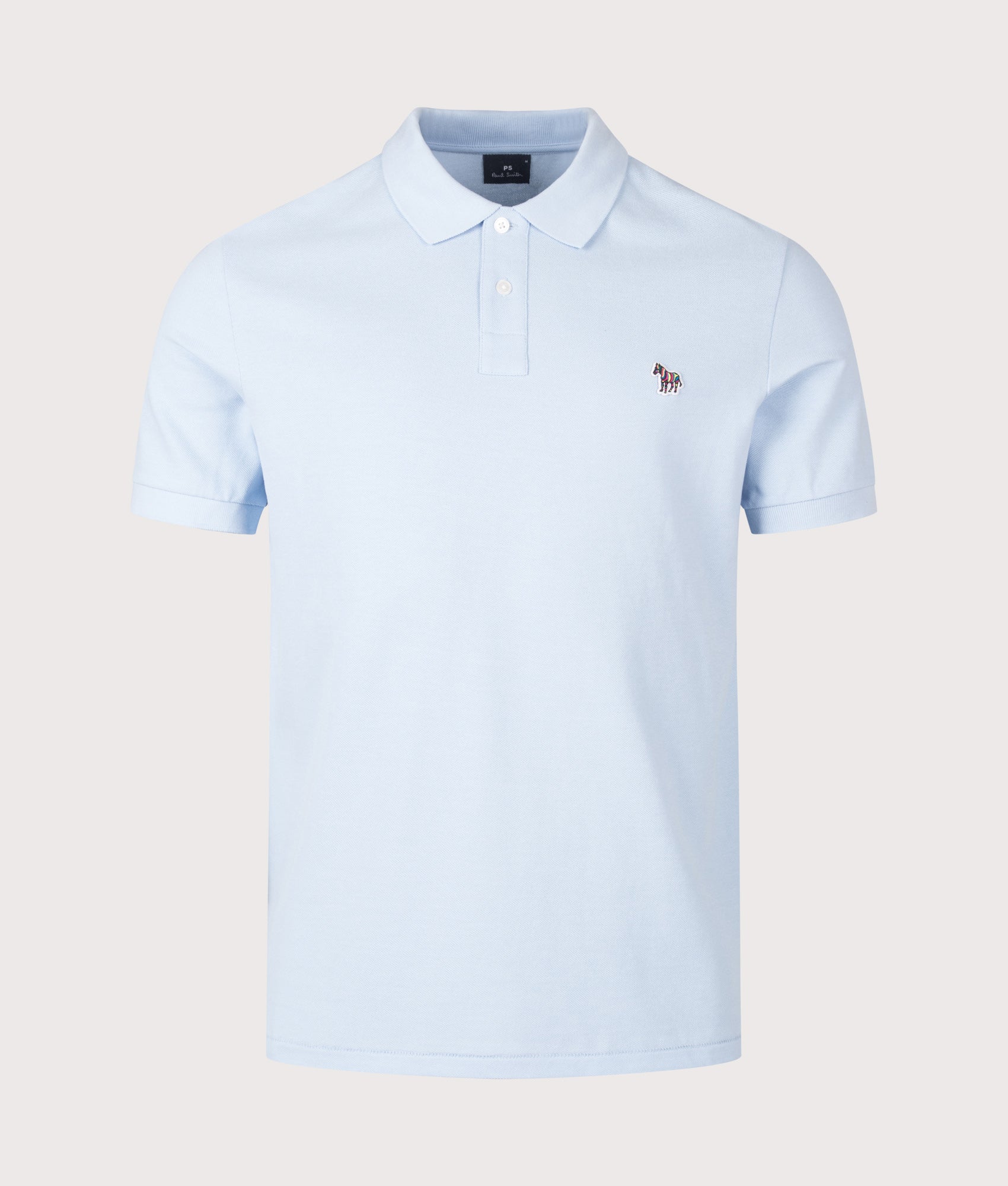 PS Paul Smith Zebra Logo Polo Shirt in Light Blue at EQVVS Menswear. Front shot.