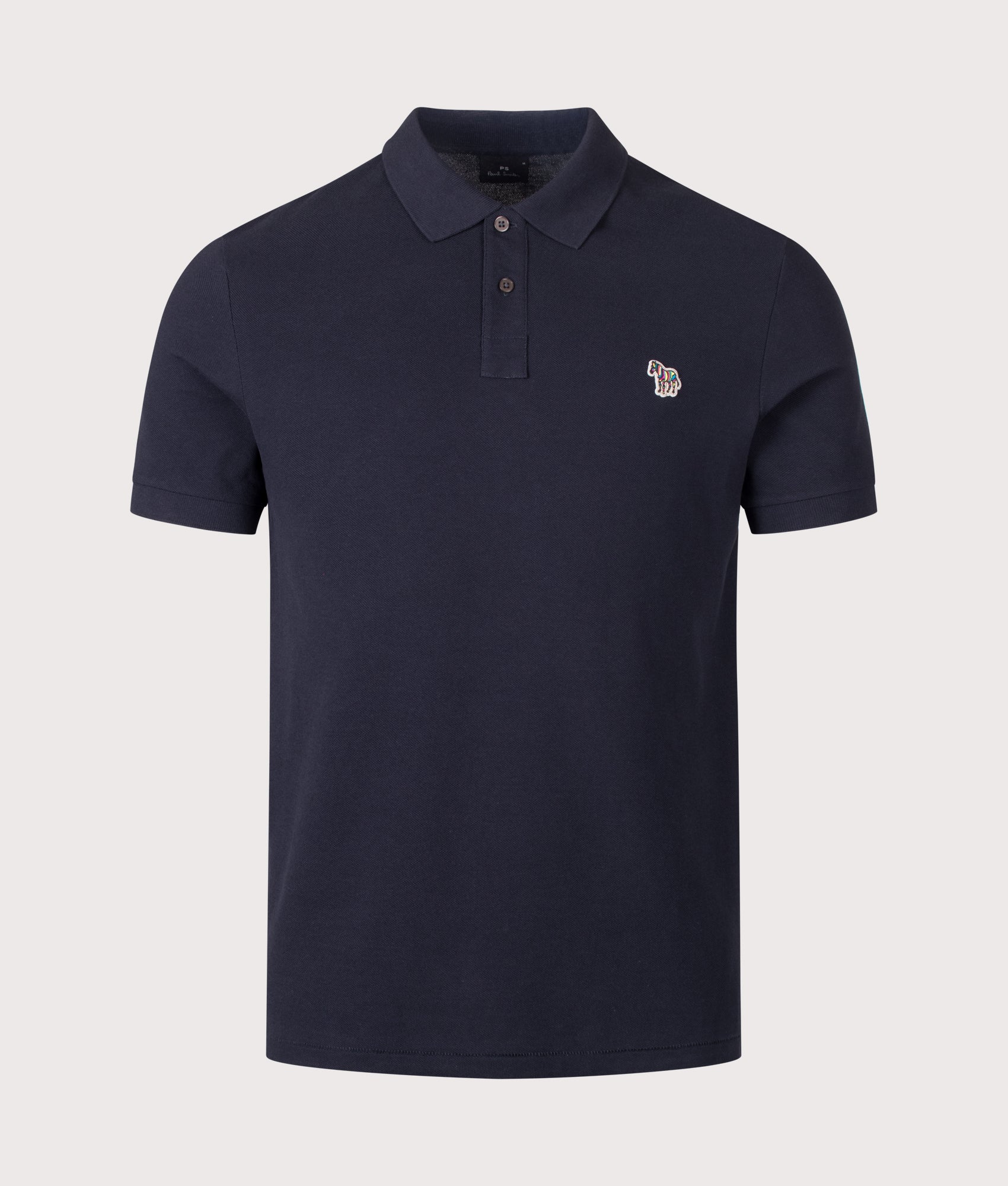 PS Paul Smith Zebra Logo Polo Shirt in Dark Navy at EQVVS Menswear. Front shot.