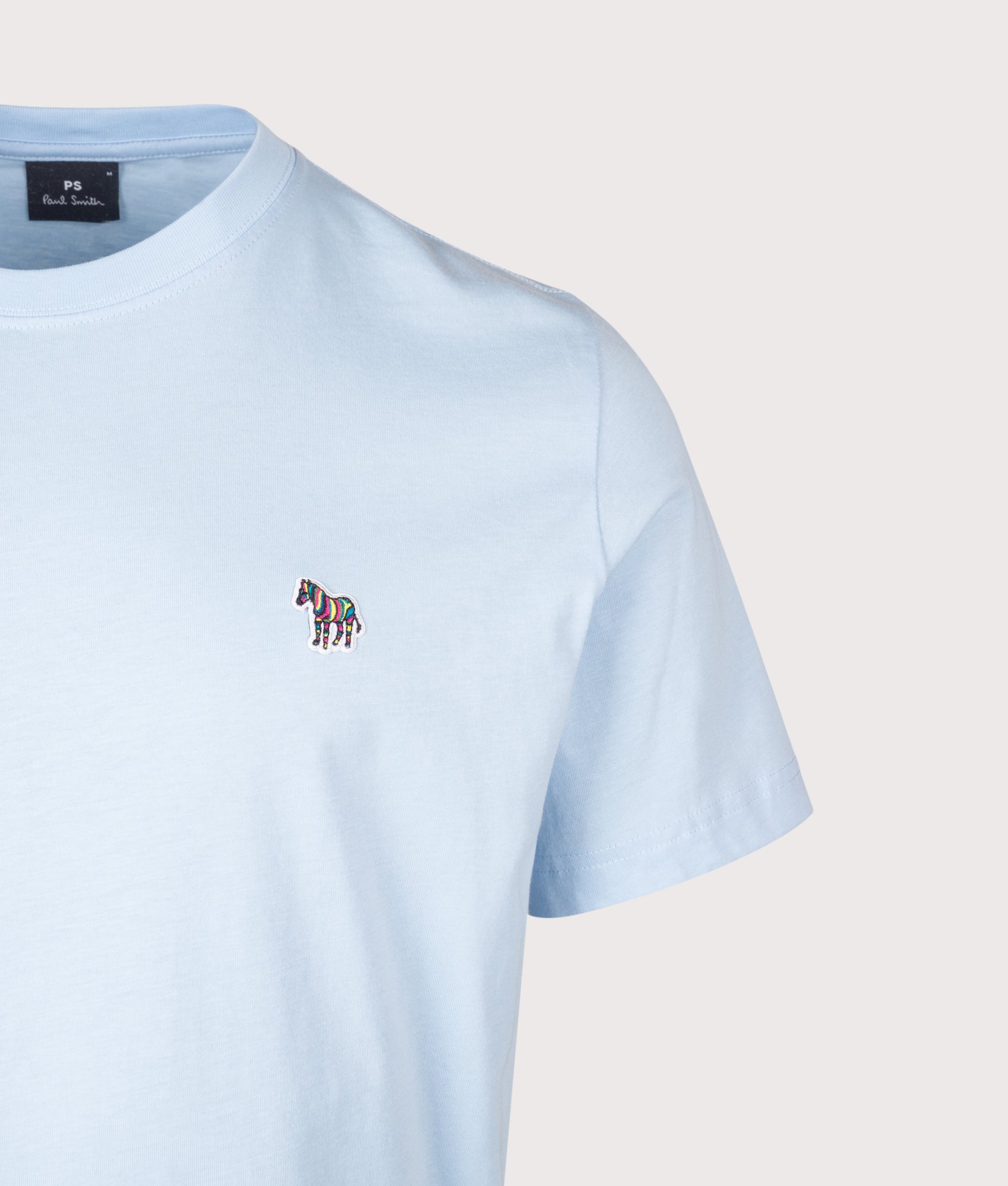 PS Paul Smith Zebra Logo T-Shirt in Pale Blue at EQVVS Menswear. Detail shot.