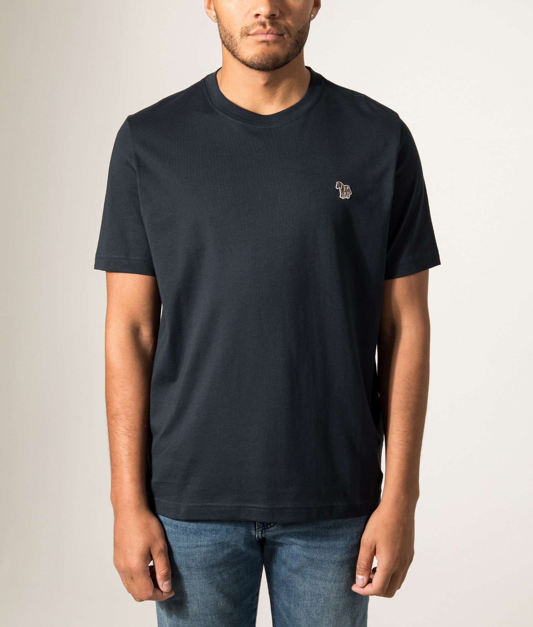 PS Paul Smith Zebra Logo T-Shirt in Dark Navy at EQVVS Menswear. Model front shot.