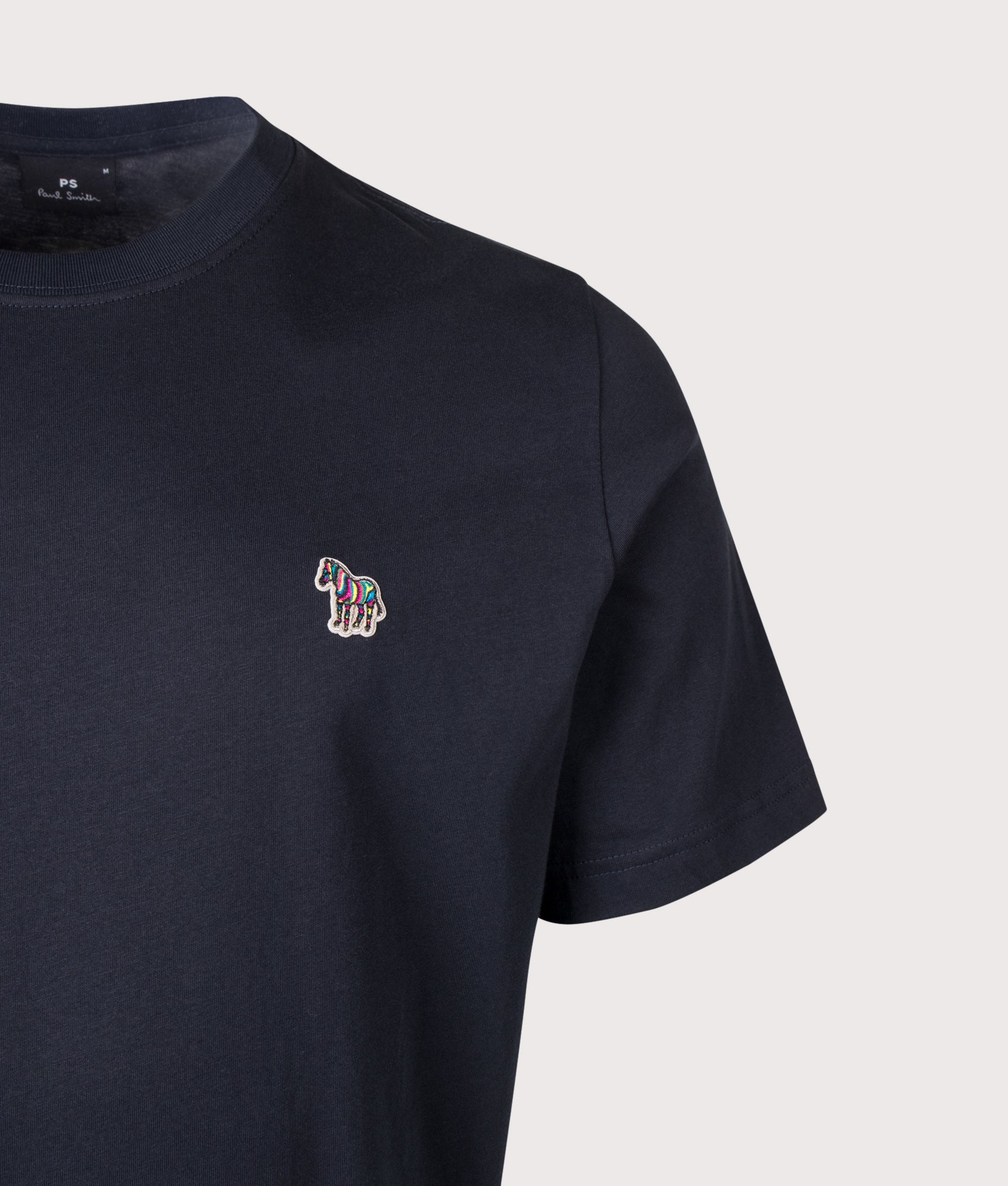 PS Paul Smith Zebra Logo T-Shirt in Dark Navy at EQVVS Menswear. Detail shot.