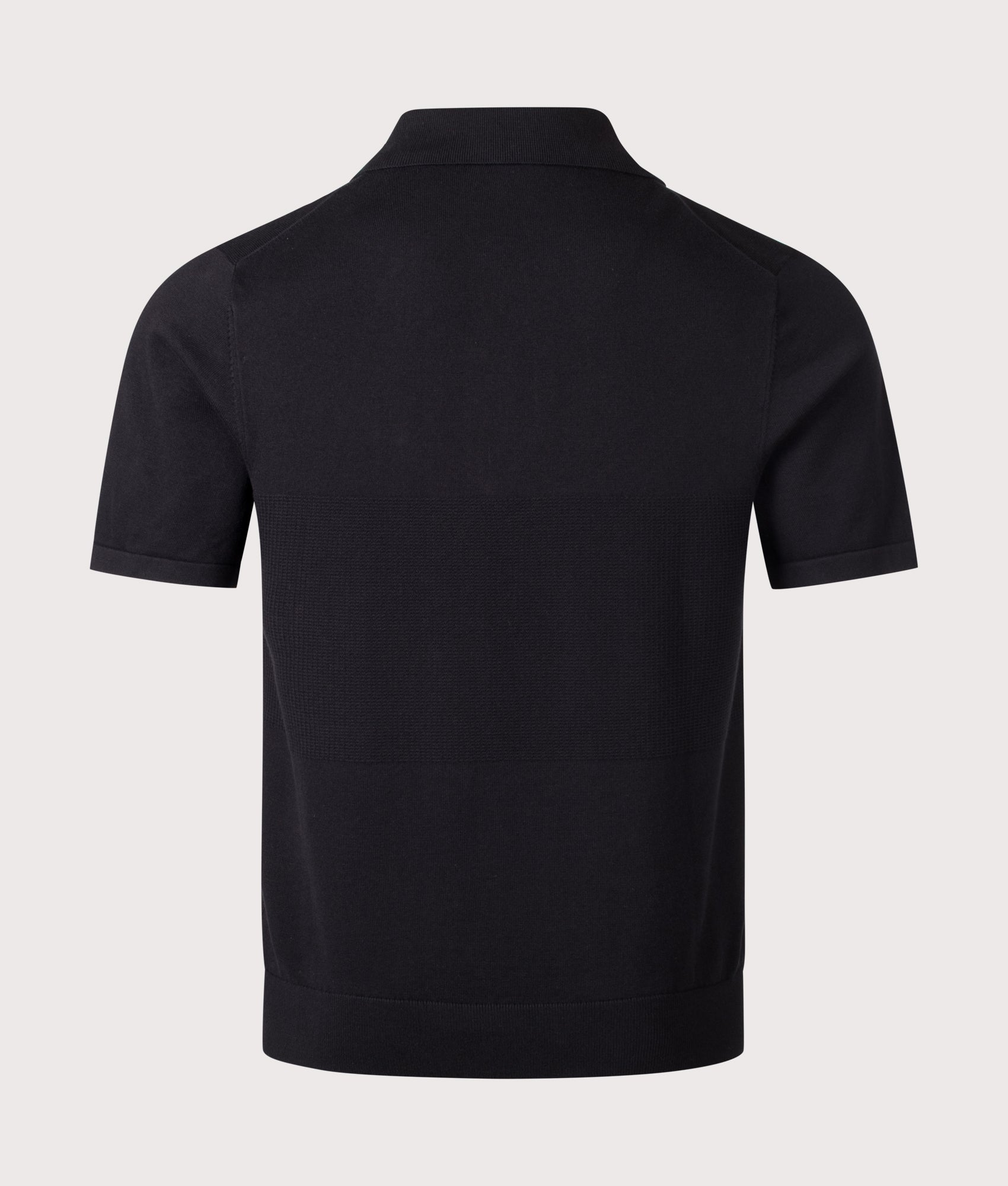 PS Paul Smith Regular Fit Knitted Quarter Zip Polo Shirt in Black at EQVVS Menswear. Back shot.