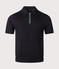 Regular Fit Knitted Quarter Zip Polo Shirt: 79 Black 