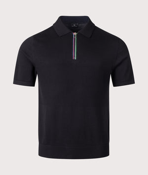 Knitted Quarter Zip Polo Shirt in Black | PS Paul Smith | EQVVS
