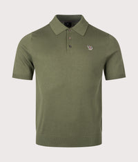 Regular Fit Zebra Badge Knitted Polo Shirt: 35C Military Green 