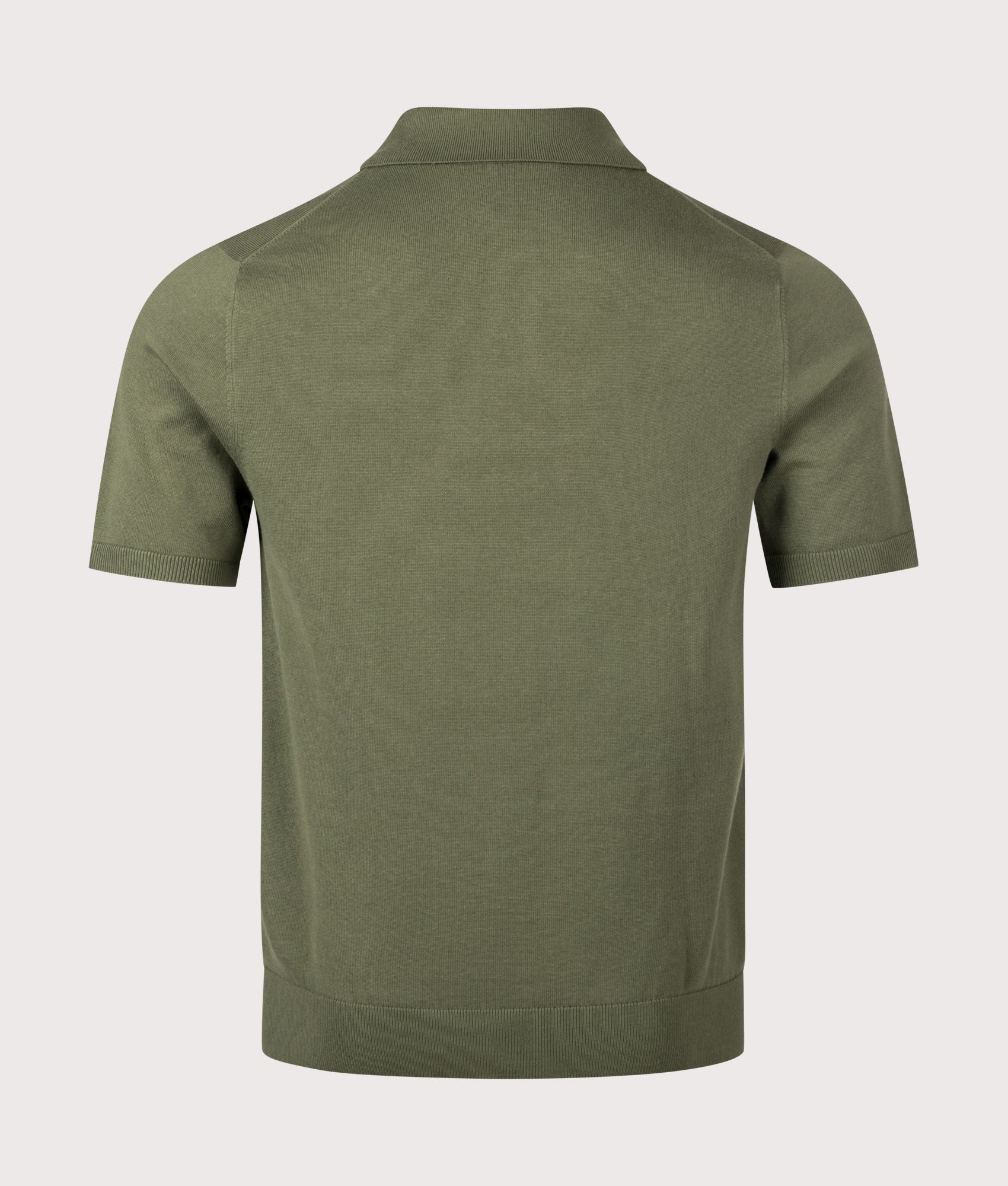 PS Paul Smith Regular Fit Zebra Badge Knitted Polo Shirt in Military Green at EQVVS Menswear. Back shot.