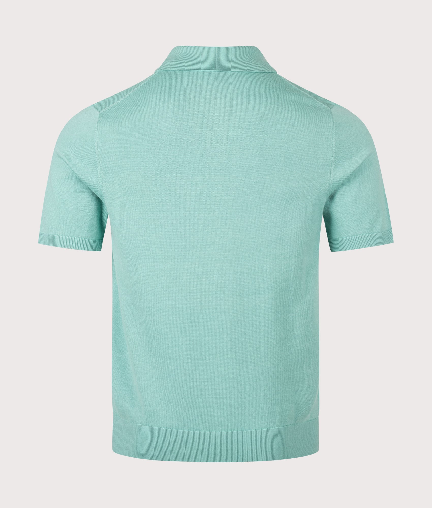 PS Paul Smith Regular Fit Zebra Badge Knitted Polo Shirt in Petrol Green at EQVVS Menswear. Back shot.