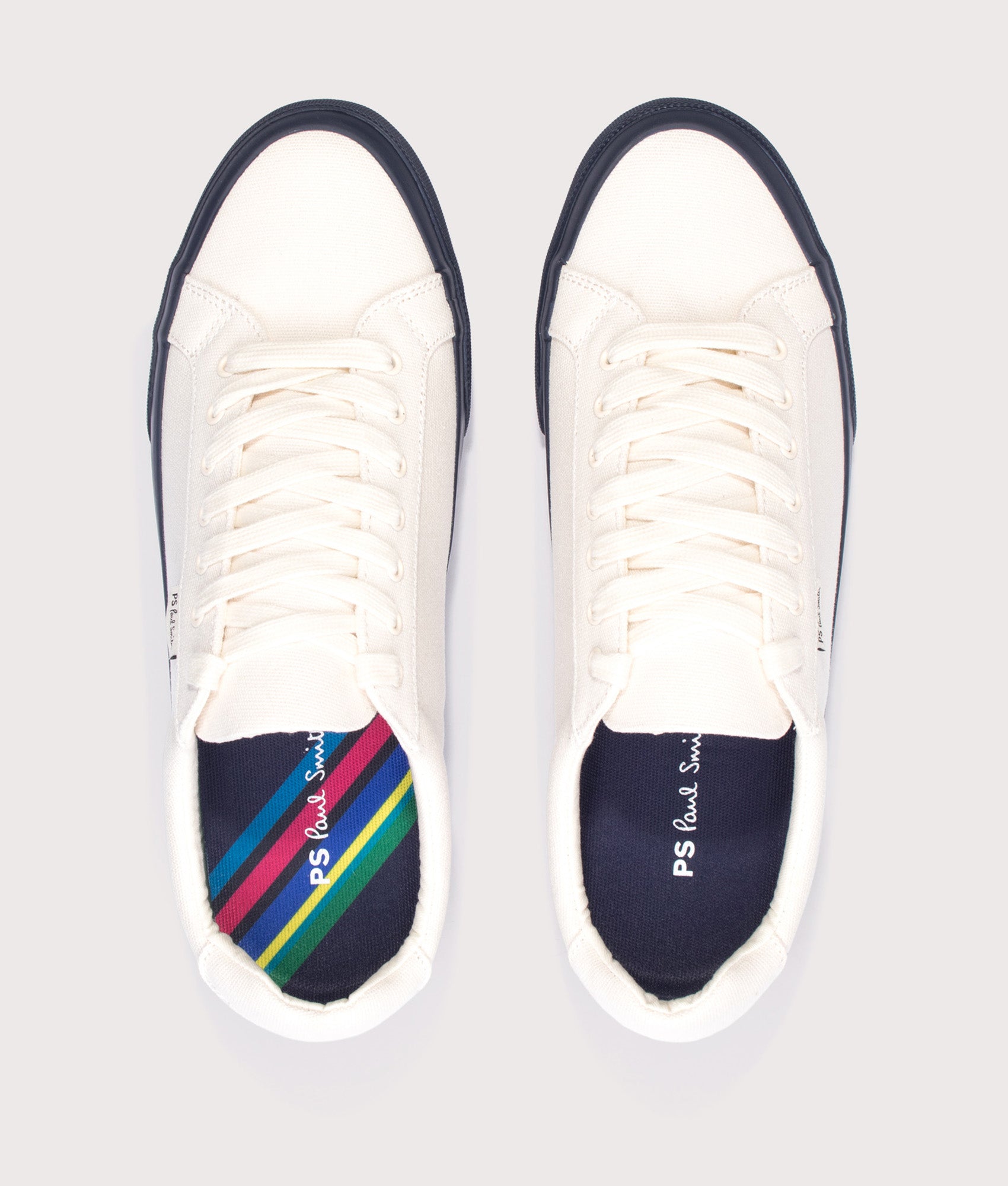 PS Paul Smith Amos Trainers in Off White at EQVVS Menswear.  Top shot.