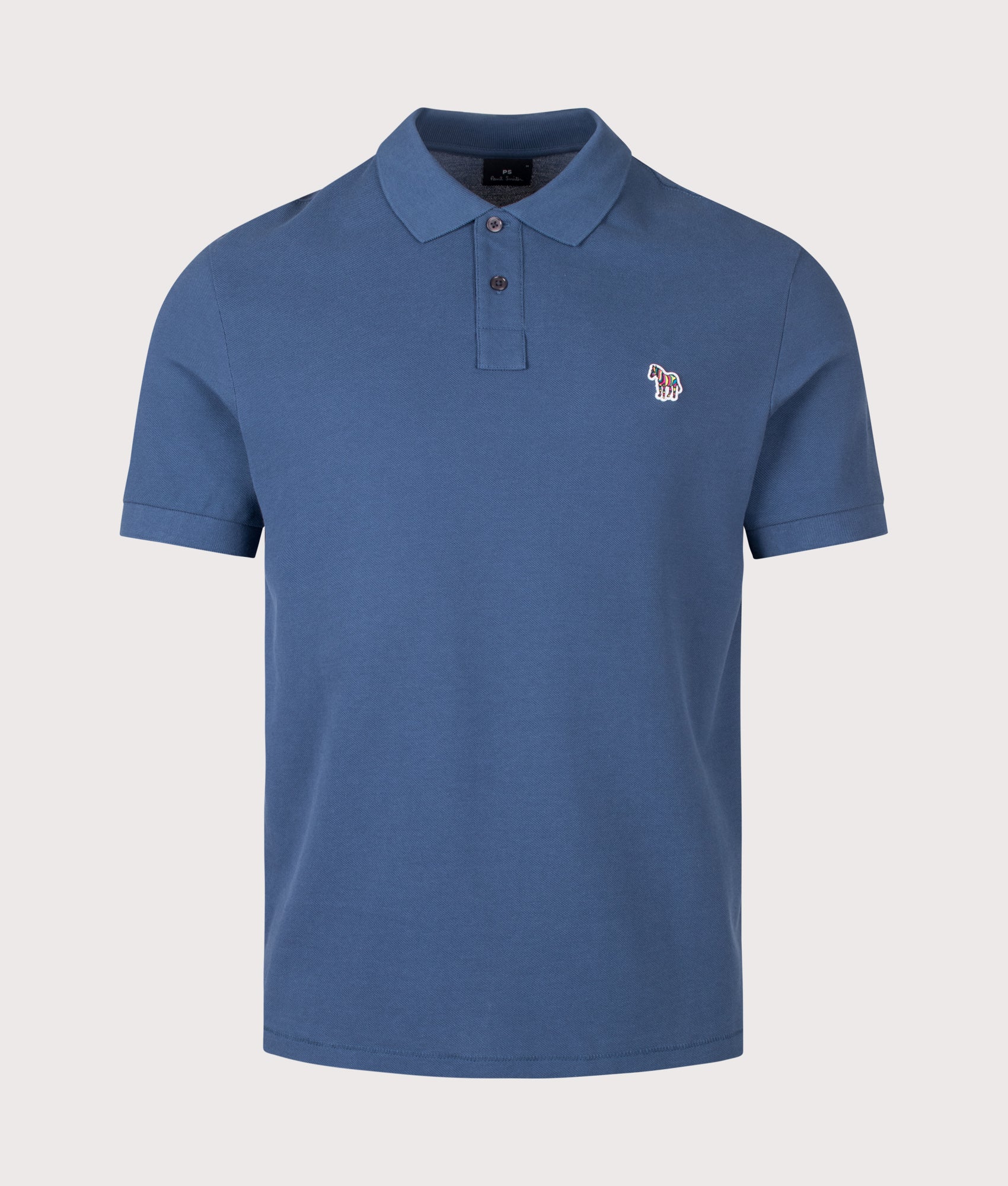 PS Paul Smith Regular Fit Zebra Polo Shirt in Indigo at EQVVS Menswear. Front shot.