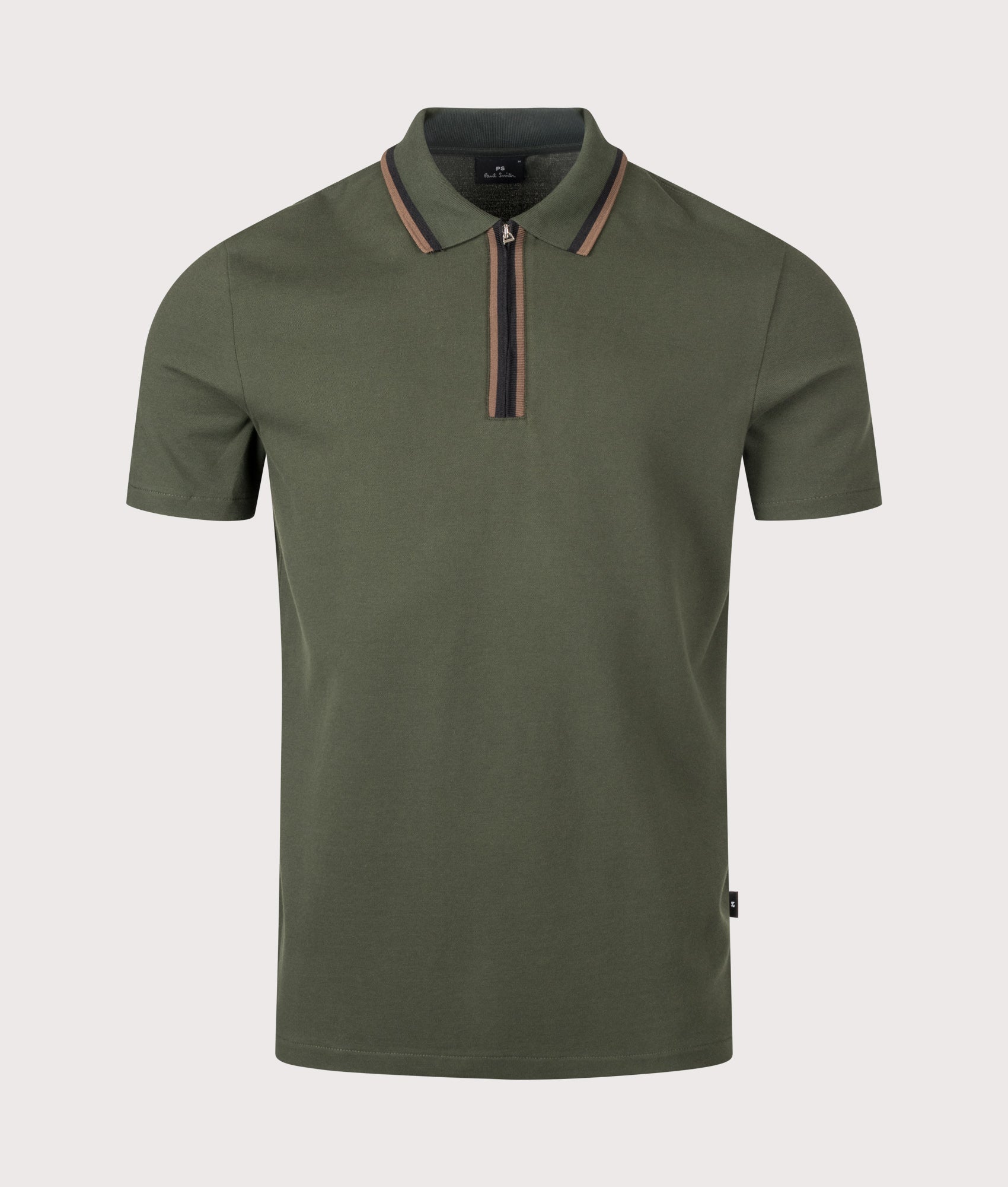 PS Paul Smith Regular Fit Quarter Zip Polo Shirt in Bottle Green at EQVVS Menswear. Front shot.