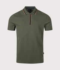Regular Fit Quarter Zip Polo Shirt: 38E Bottle Green 