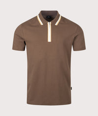 Regular Fit Quarter Zip Polo Shirt: 68 Brown 