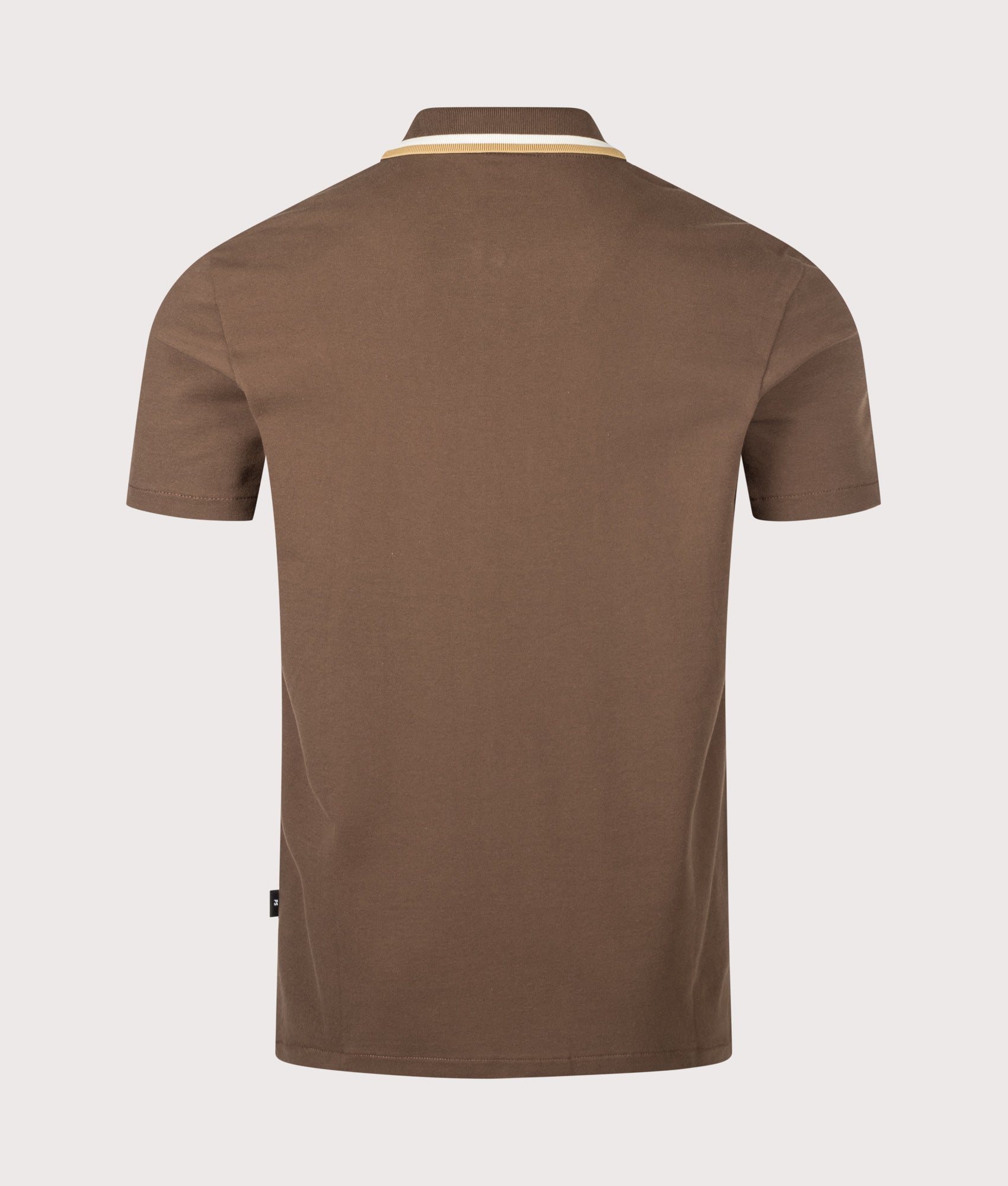 PS Paul Smith Regular Fit Quarter Zip Polo Shirt in Brown at EQVVS Menswear. Back shot.