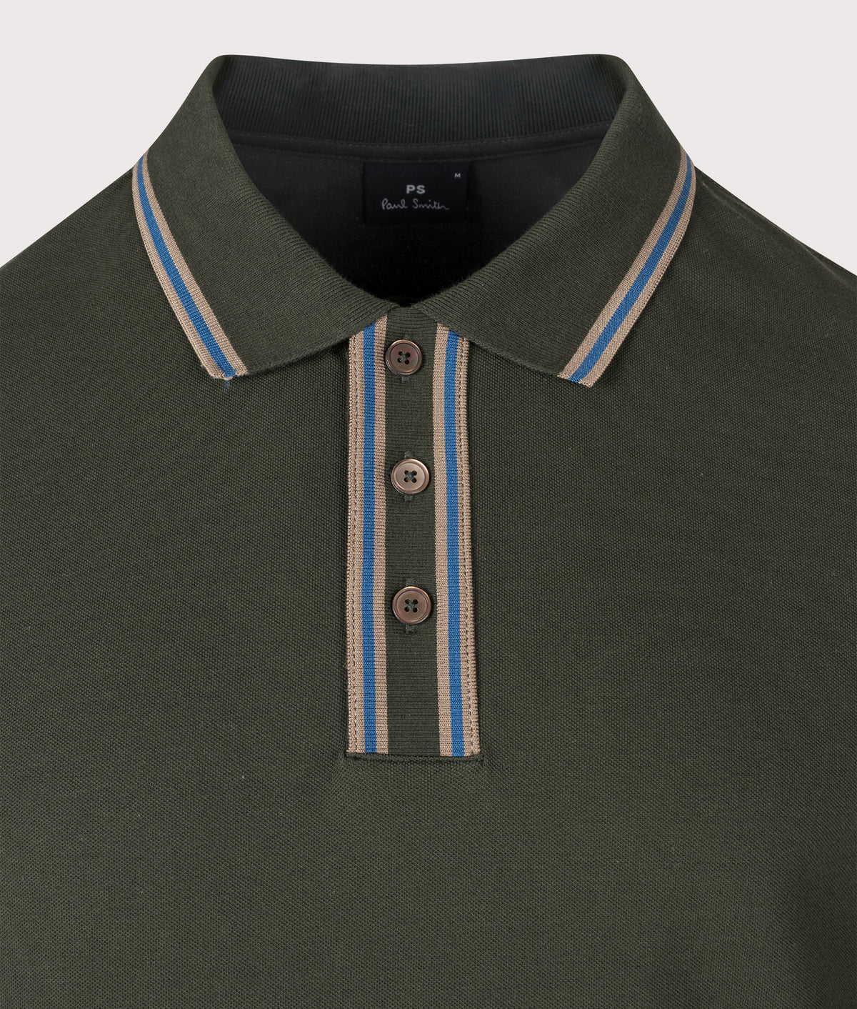 PS Paul Smith Regular Fit Polo Shirt in Bottle Green at EQVVS Menswear. Detail shot.