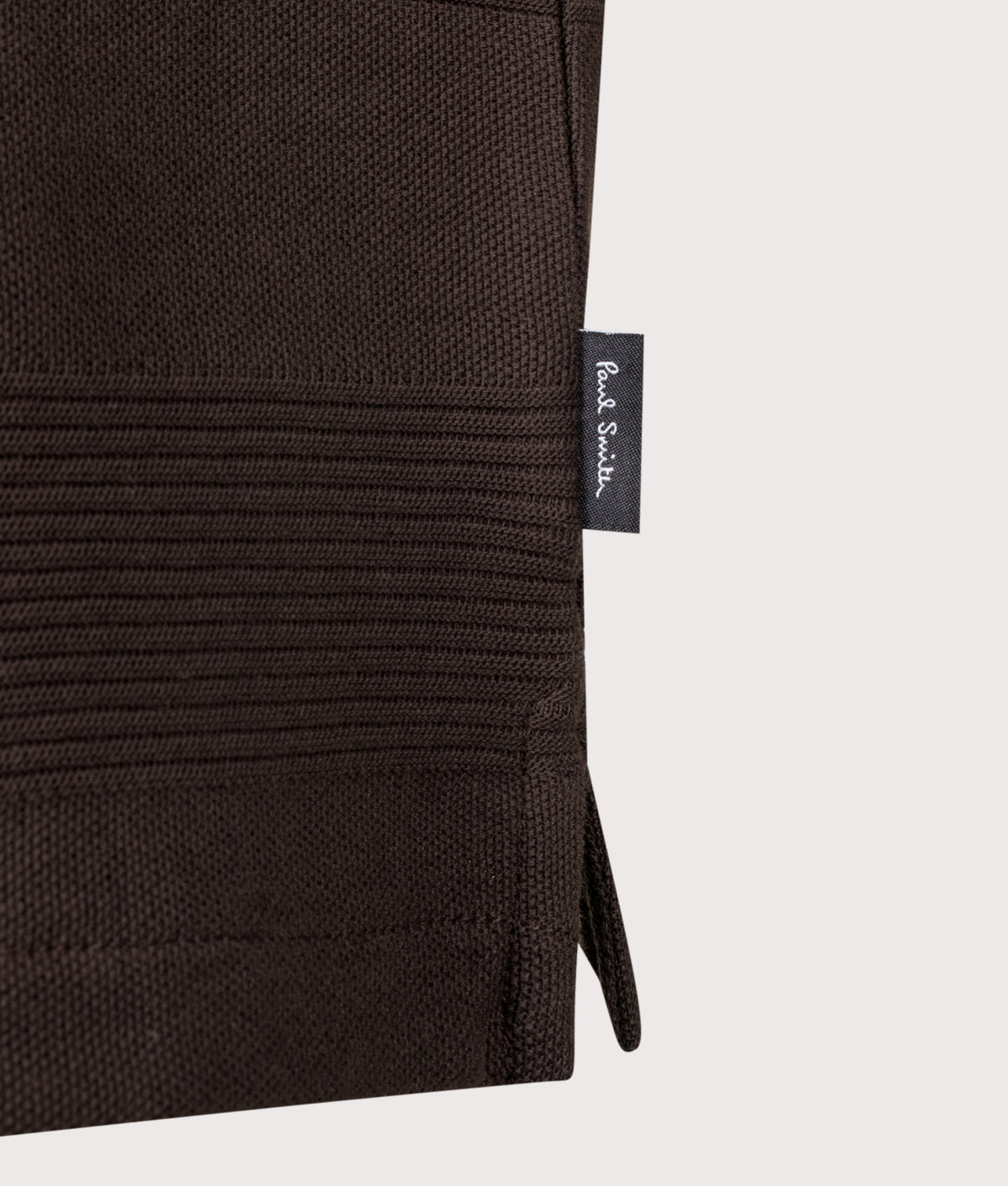 PS Paul Smith Regular Fit Quarter Zip Polo Shirt in Dark Brown at EQVVS Menswear. Detail shot.