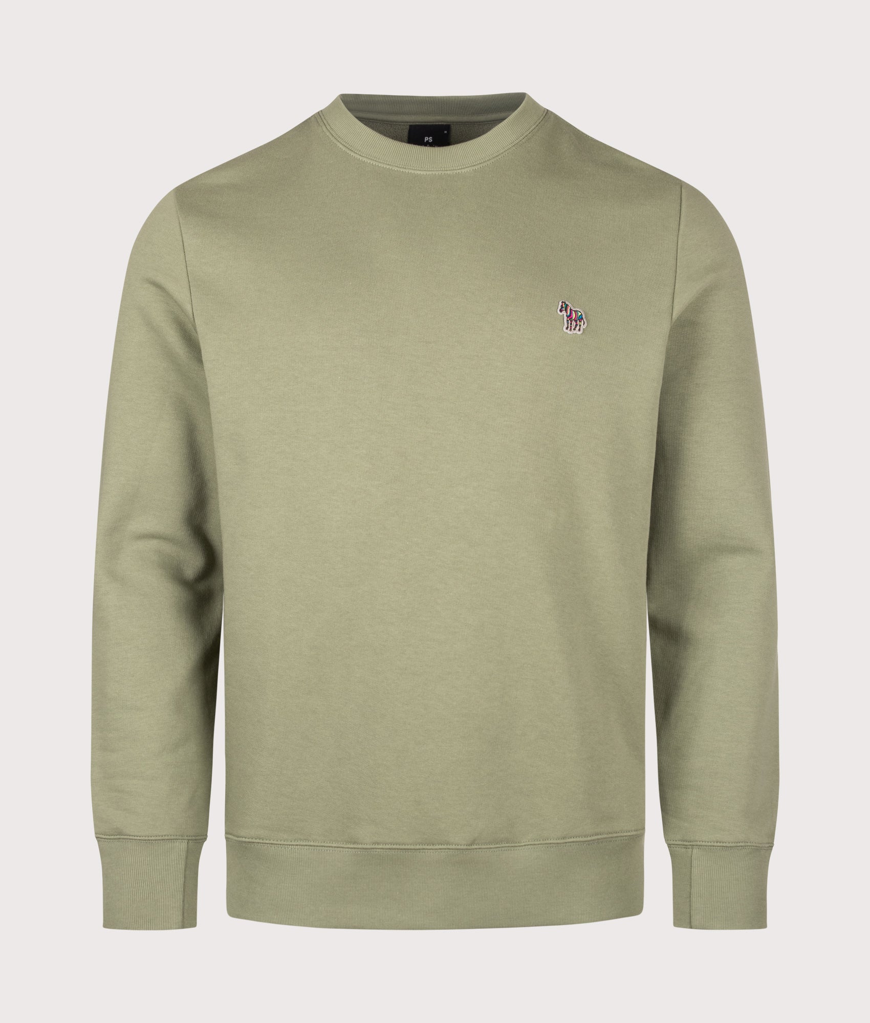 PS Paul Smith Organic Cotton Zebra Logo Sweatshirt in Greyish Green at EQVVS Menswear. Front shot.