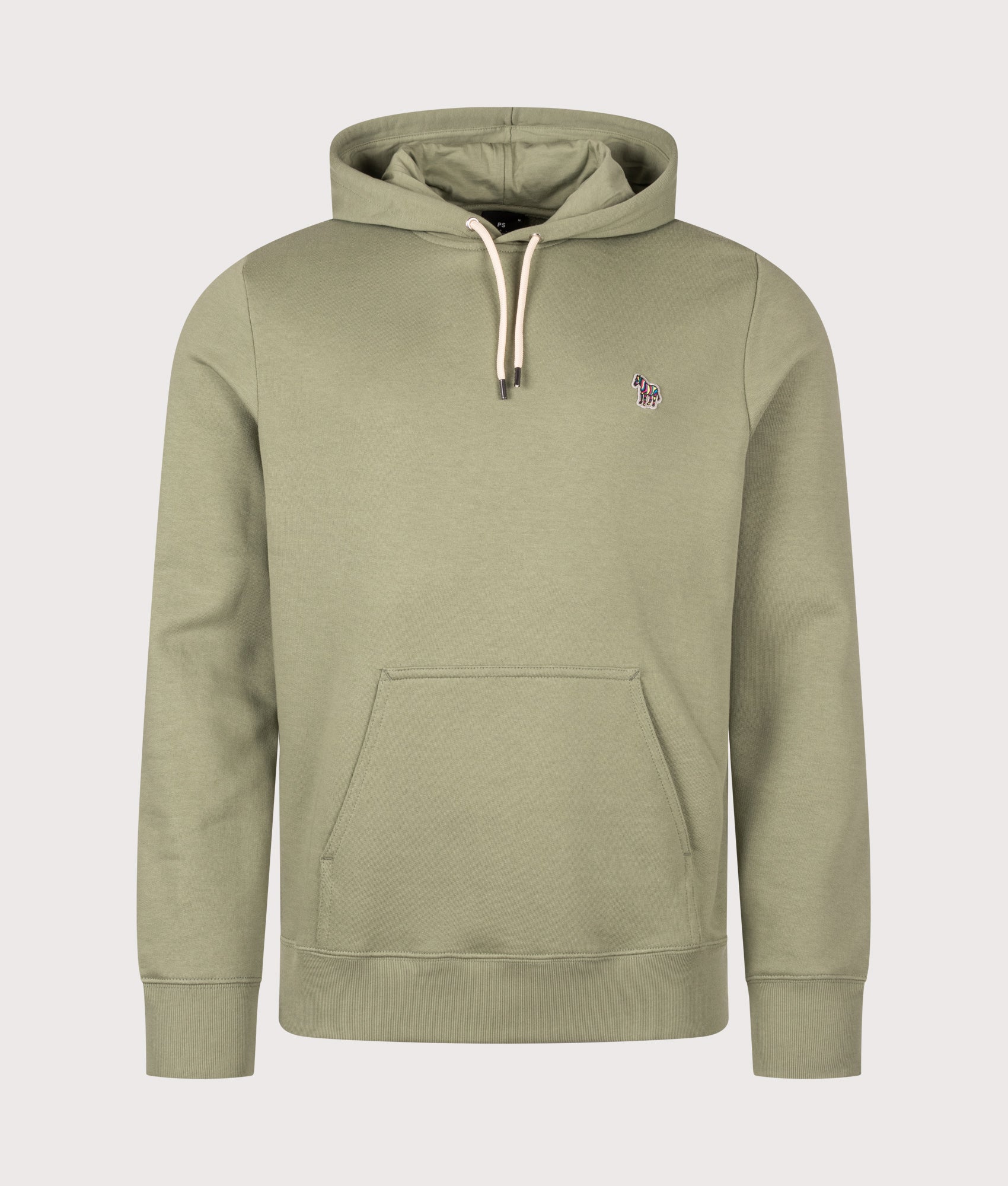 PS Paul Smith Regular Fit Zebra Logo Hoodie in Light Greyish Green at EQVVS Menswear. Front shot.