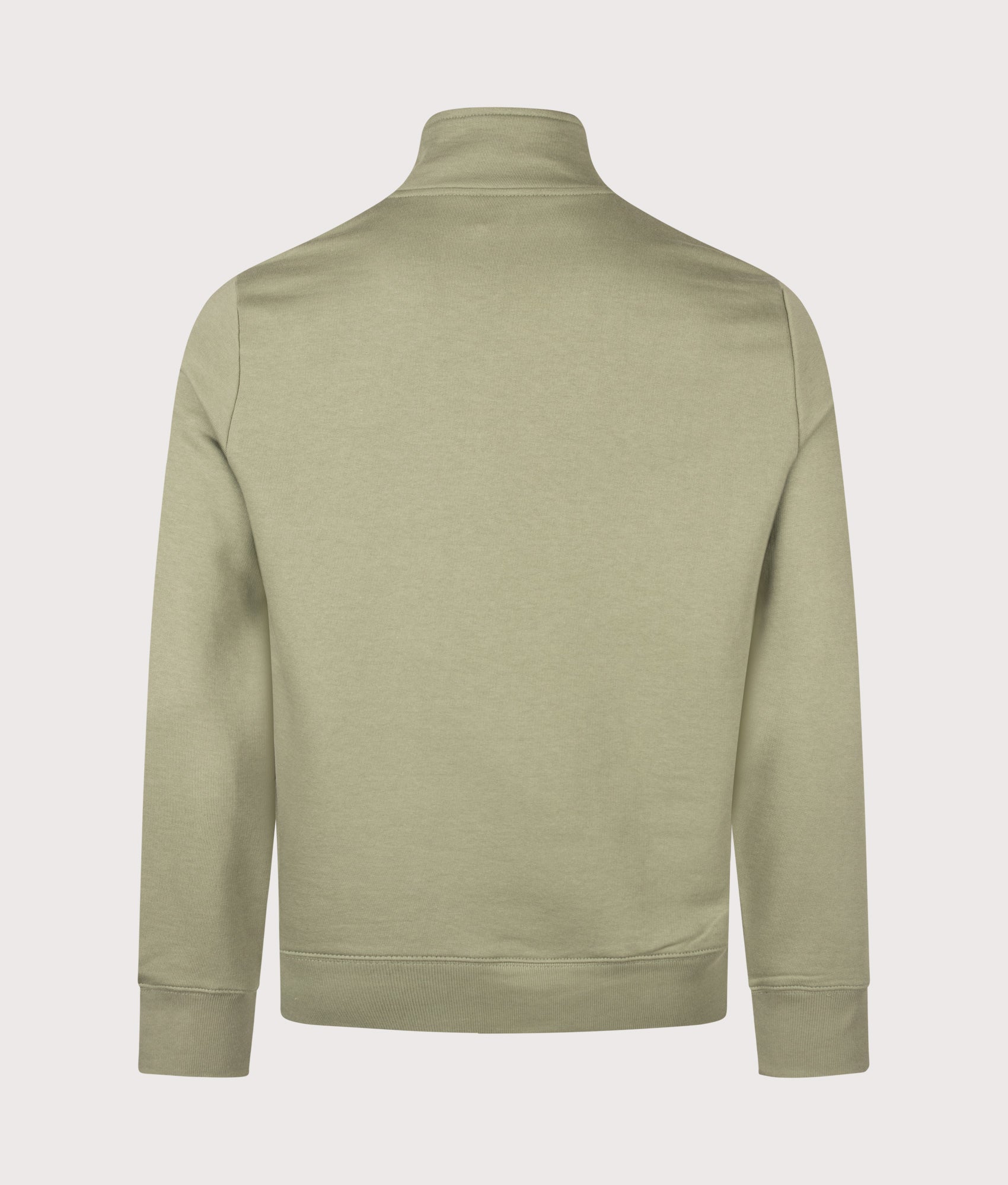 PS Paul Smith Regular Fit Quarter Zip Zebra Sweatshirt in Light Greyish Green at EQVVS Menswear. Back shot.