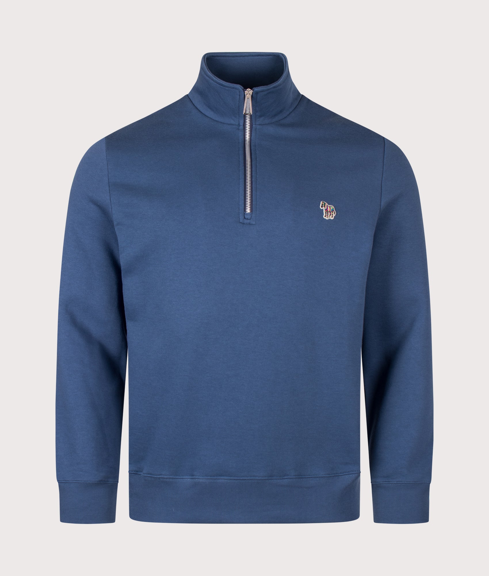 PS Paul Smith Regular Fit Quarter Zip Zebra Sweatshirt in Indigo at EQVVS Menswear. Front shot.