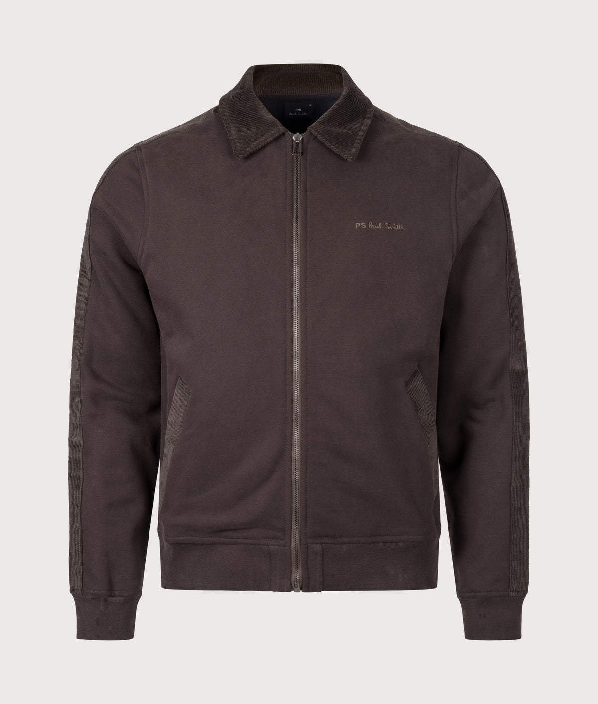 PS Paul Smith Regular Fit Zip Through Jacket in Dark Brown at EQVVS Menswear. Front shot.