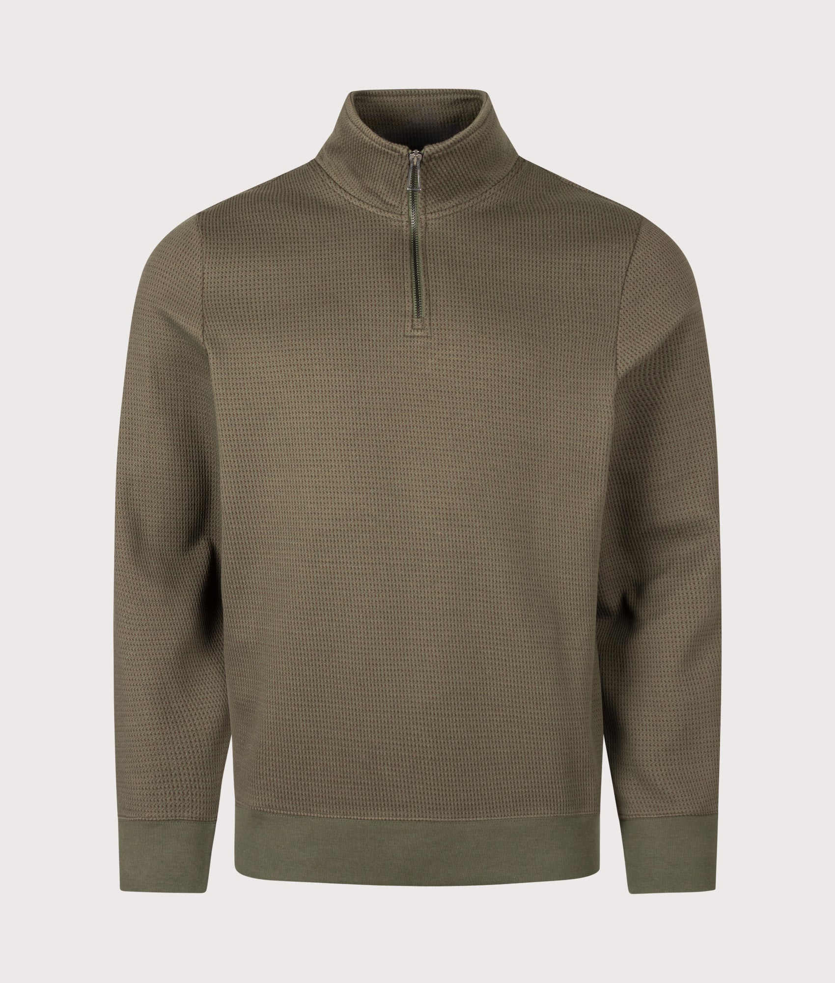 PS Paul Smith Classic Quarter Zip Sweatshirt in Military Green at EQVVS Menswear. Front shot.