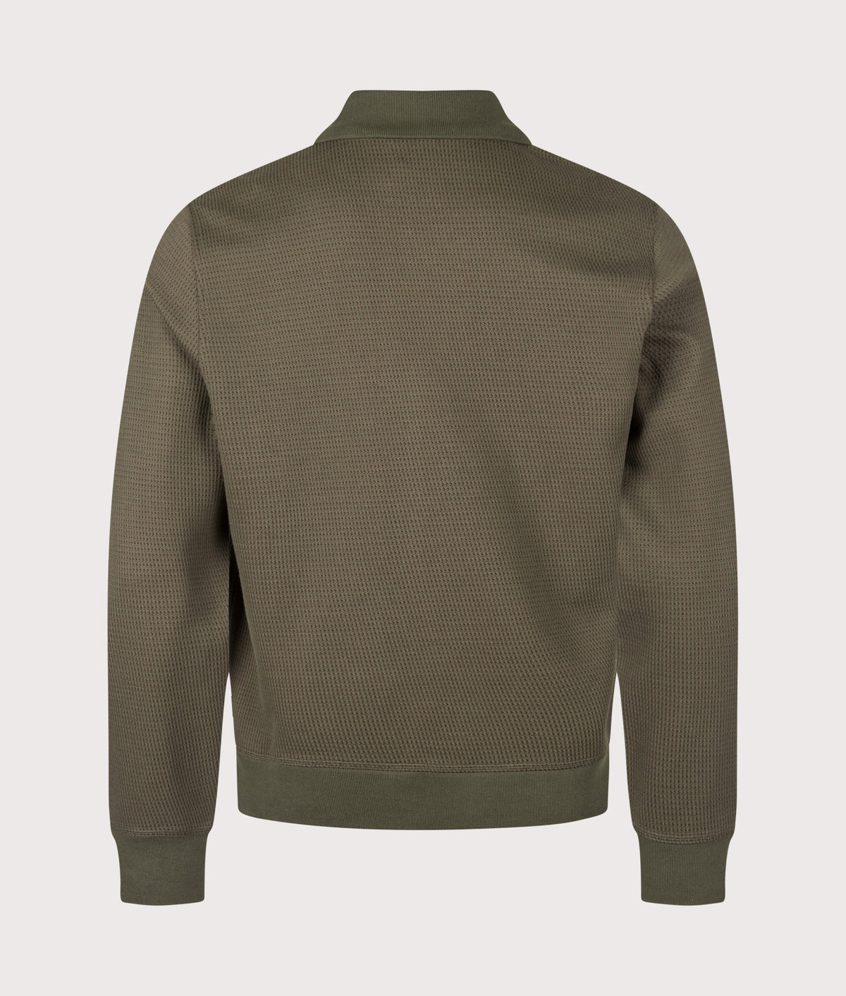 PS Paul Smith Regular Fit Contrast Stitch Cardigan in Military Green at EQVVS Menswear. Back shot.