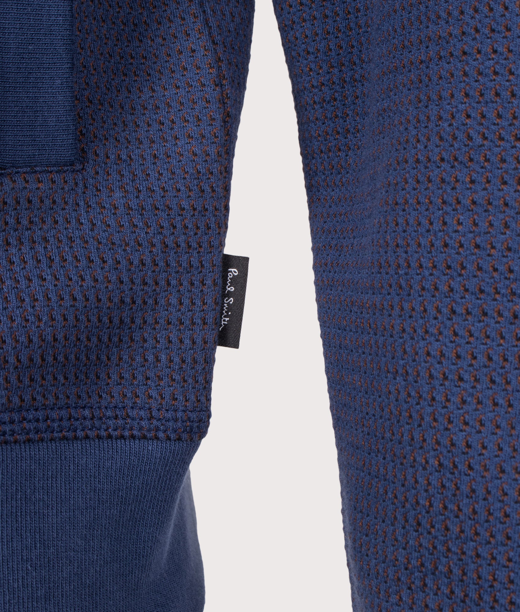 PS Paul Smith Regular Fit Contrast Stitch Cardigan in Indigo at EQVVS Menswear. Detail shot.