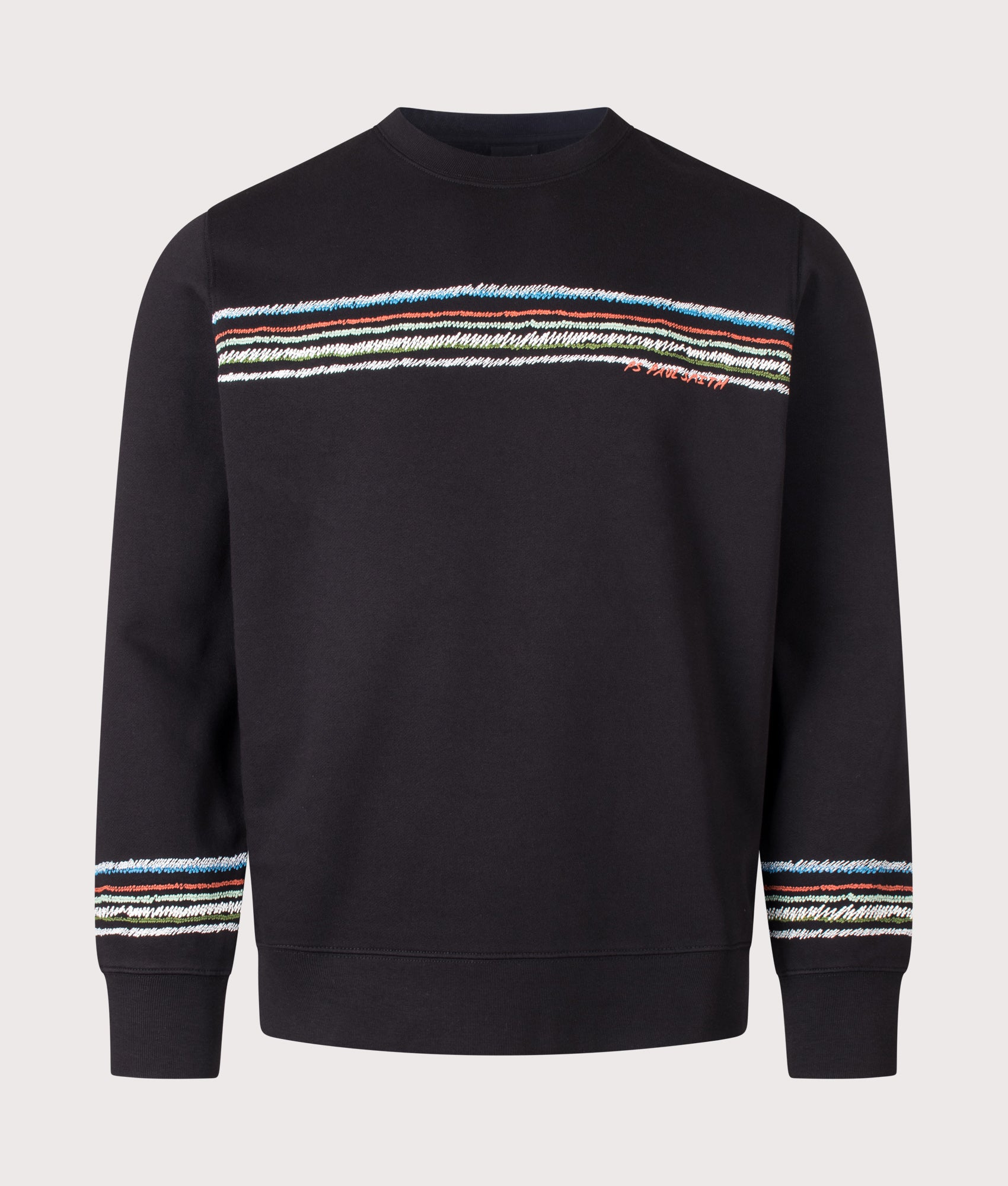 PS Paul Smith Regular Fit Stripes Sweatshirt in Black at EQVVS Menswear. Front shot.