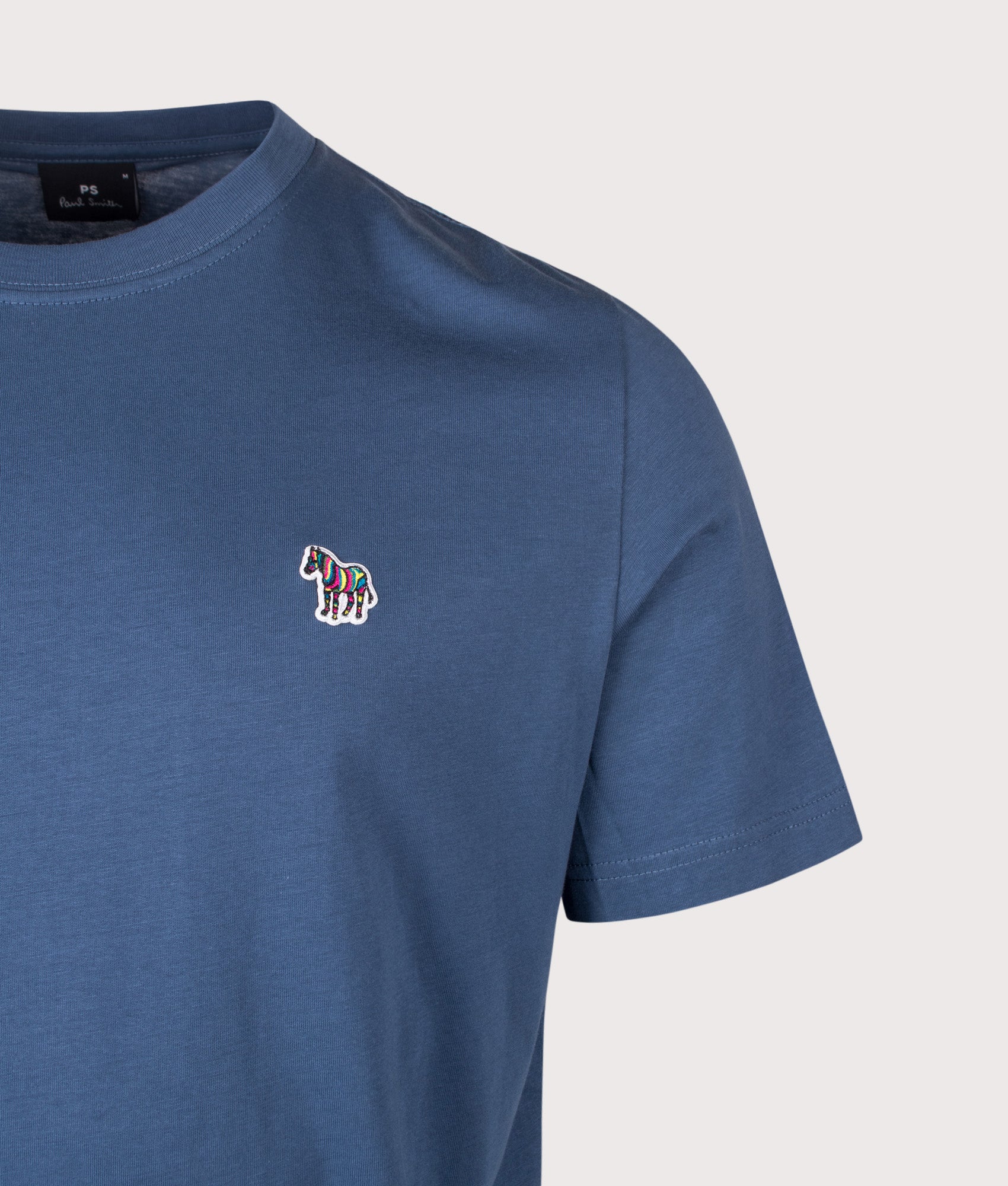 PS Paul Smith Regular Fit Zebra T-Shirt in Indigo at EQVVS Menswear. Detail shot.