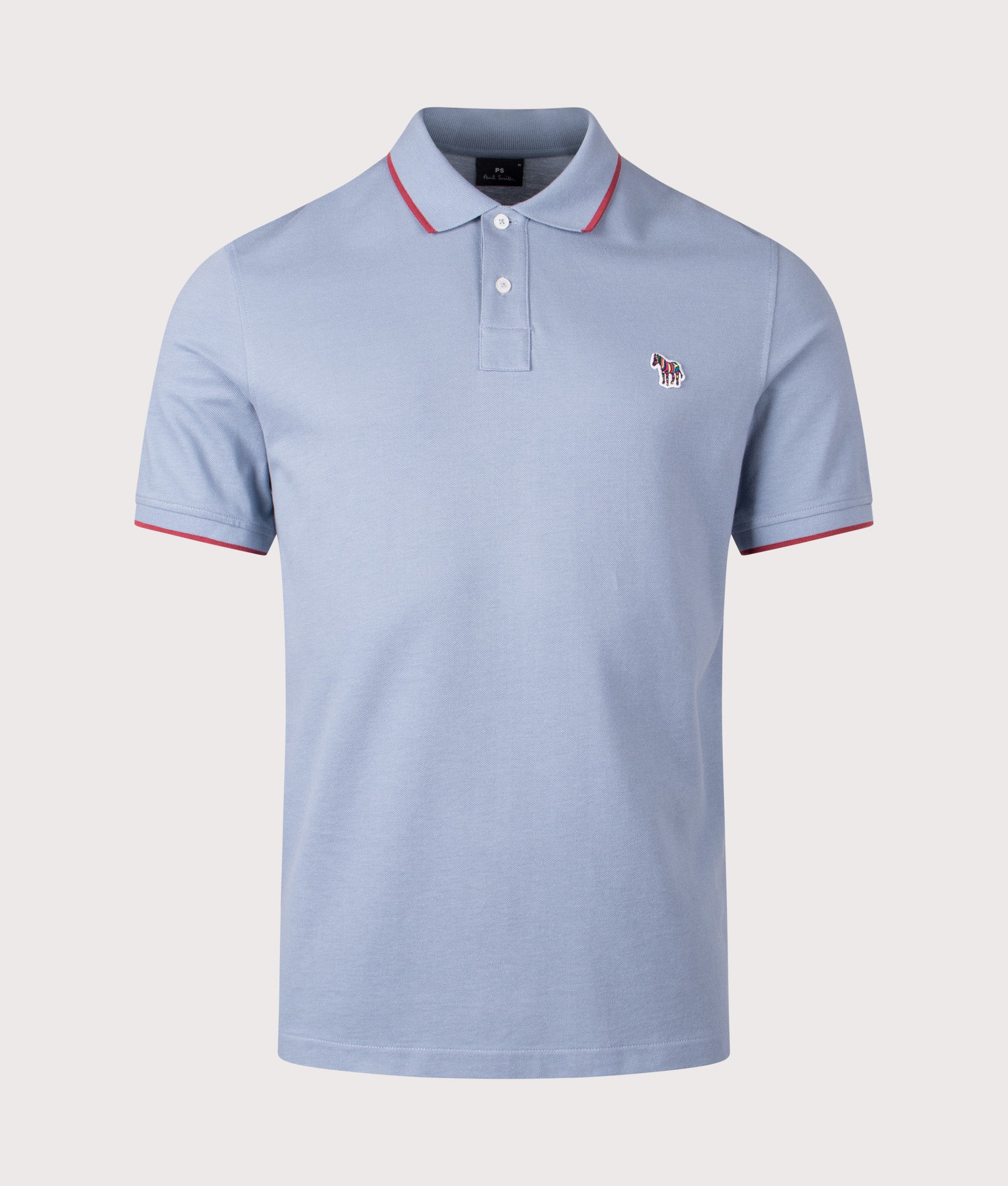 Zebra Badge Polo Shirt in Blue | 100% Organic Cotton | PS Paul Smith | EQVVS | Front shot 
