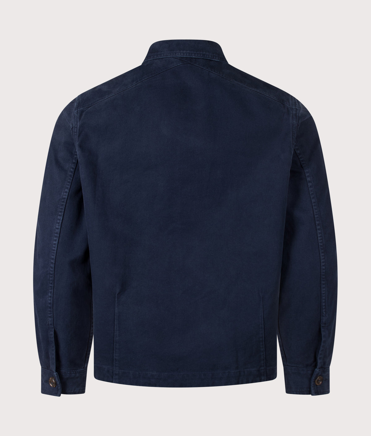 PS Paul Smith Military Overshirt in Very Dark Navy at EQVVS Menswear. Back shot.