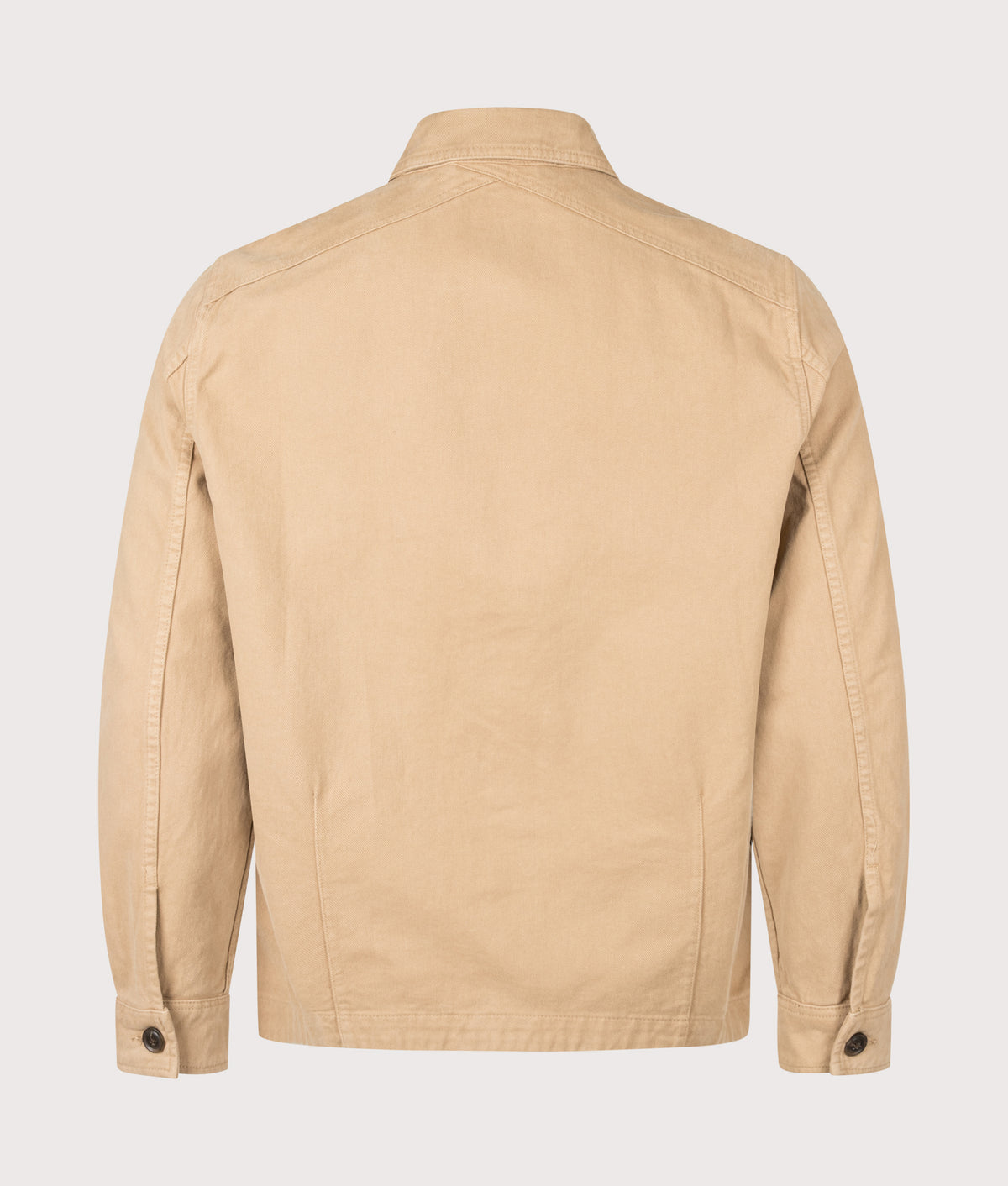 PS Paul Smith Military Overshirt in Light Beige at EQVVS Menswear. Back shot.