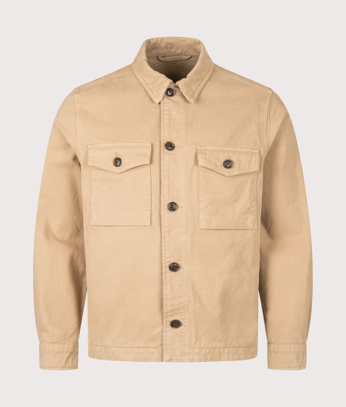 PS Paul Smith Military Overshirt in Light Beige at EQVVS Menswear. Front shot.