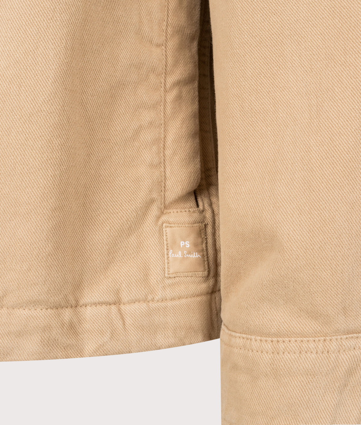 PS Paul Smith Military Overshirt in Light Beige at EQVVS Menswear. Detail shot.