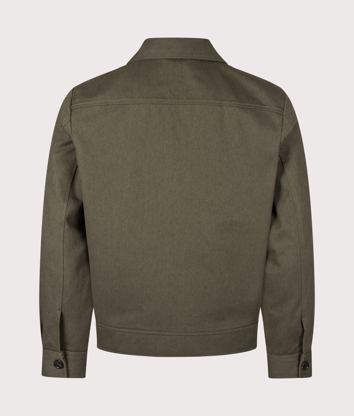 PS Paul Smith Regular Fit Cotton Twill Overshirt in Military Green at EQVVS Menswear. Back shot.