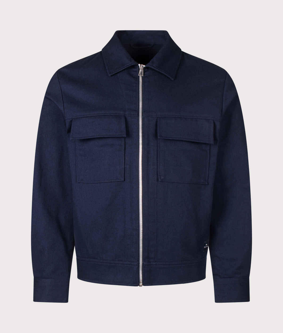 PS Paul Smith Regular Fit Cotton Twill Overshirt in Navy at EQVVS Menswear. Front shot.