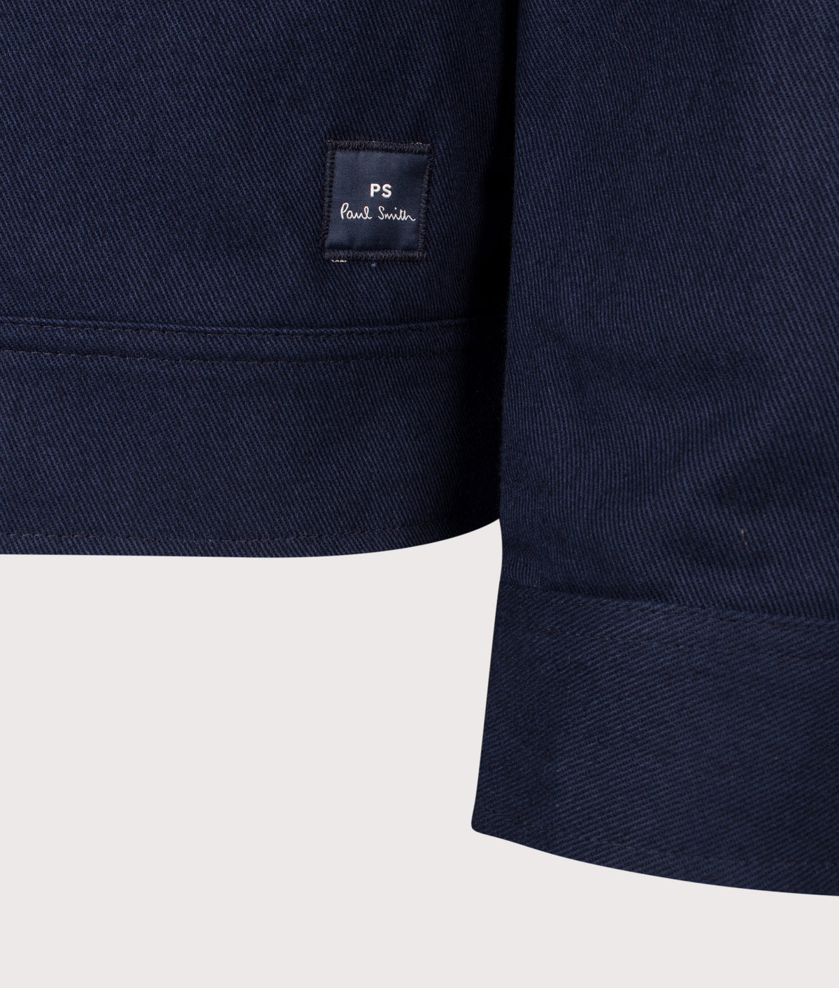 PS Paul Smith Regular Fit Cotton Twill Overshirt in Navy at EQVVS Menswear. Detail shot.