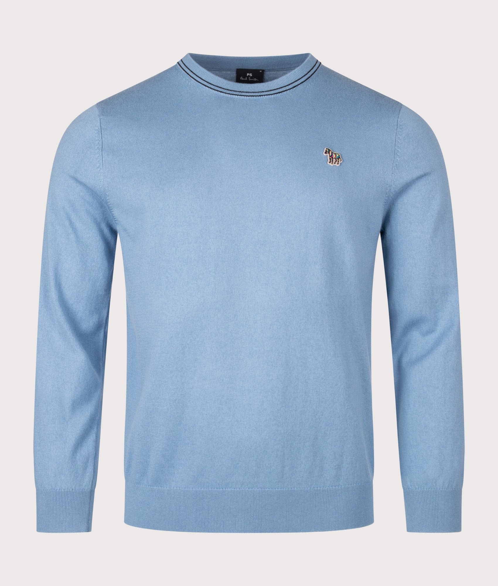 PS Paul Smith Regular Fit Zebra Logo Crewneck jumper in Light Blue at EQVVS Menswear. Front shot.