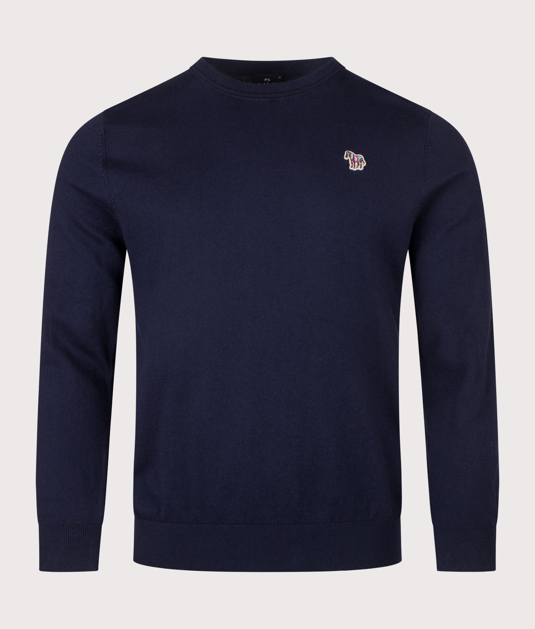 PS Paul Smith Regular Fit Zebra Logo Crewneck jumper in Very Dark Navy at EQVVS Menswear. Front shot.