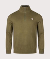 Regular Fit Zebra Logo Quarter Zip Jumper: 35 Military Green 
