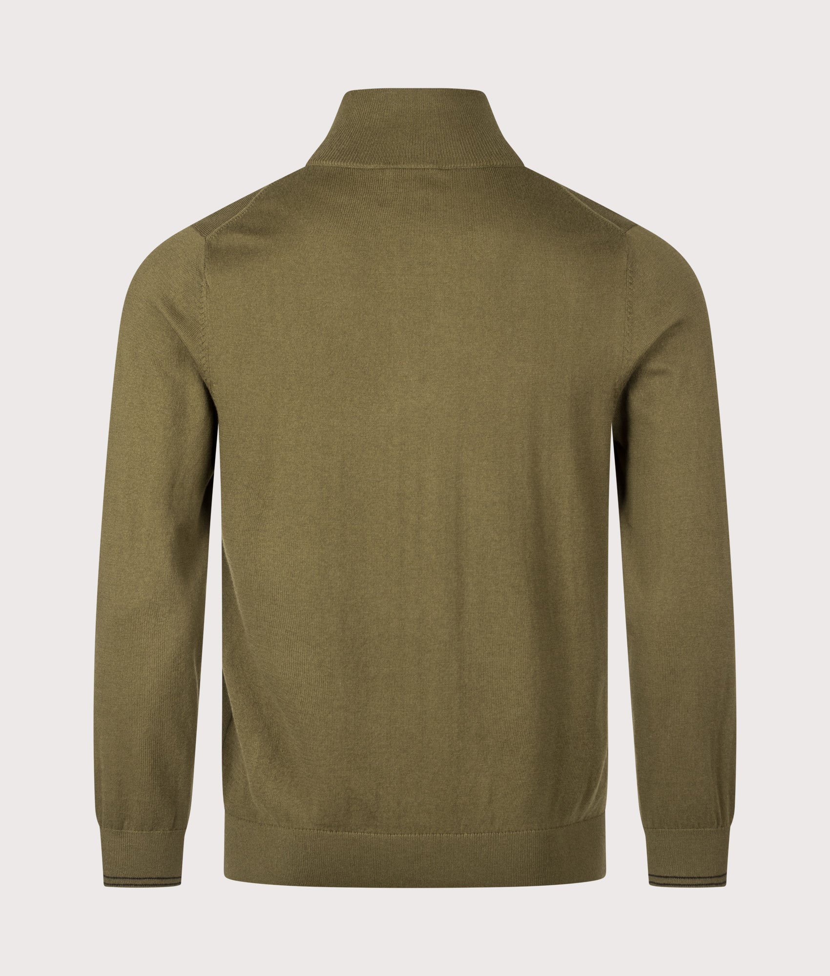 PS Paul Smith Regular Fit Zebra Logo Quarter Zip Jumper in Military Green at EQVVS Menswear. Back shot.