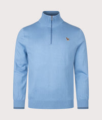 Regular Fit Zebra Logo Quarter Zip Jumper: 40 Light Blue 
