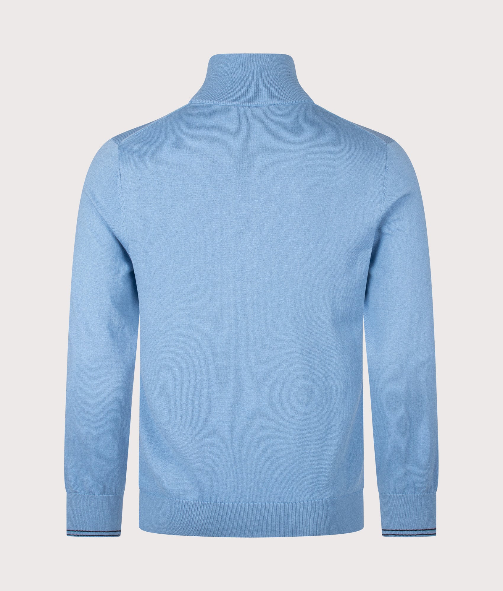 PS Paul Smith Regular Fit Zebra Logo Quarter Zip Jumper in Light Blue at EQVVS Menswear. Back shot.